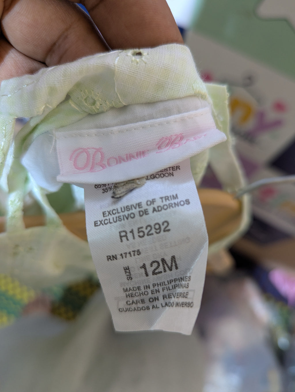 Bonnie Baby Girls Mint Green "Eyelet Floral" Strappy Dress - Size Estimated Age 12 Months AB2