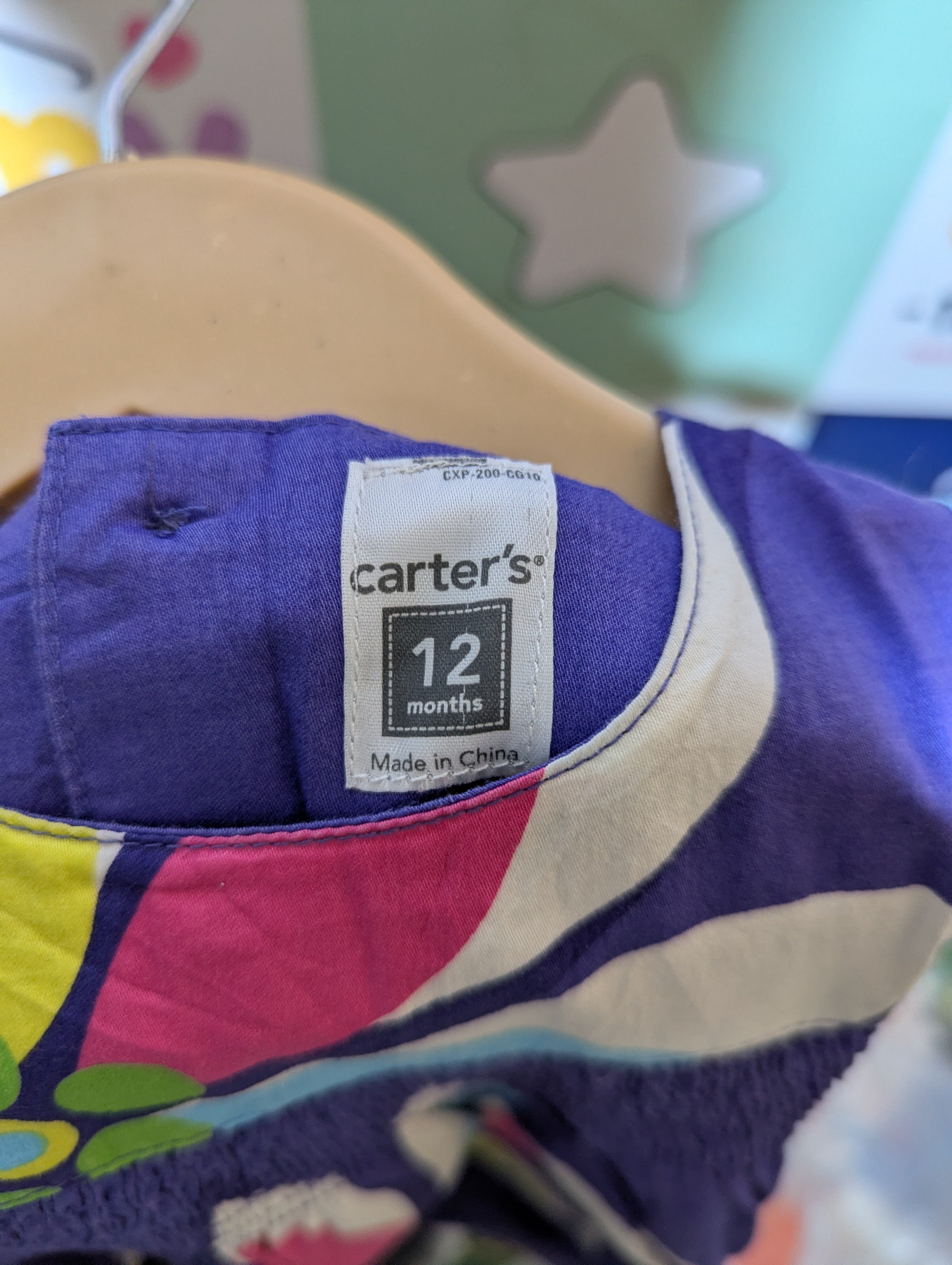 Carter's Girls Purple "Bold Floral Print" Smocked Dress - Size Estimated Age 12 Months AB2