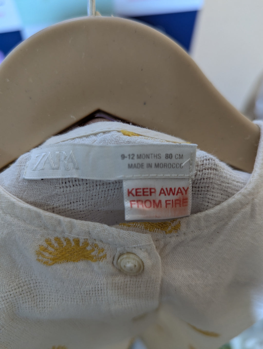 Zara Baby Unisex Cream & Yellow "Sun Embroidered" Short Sleeve Romper - Size Estimated Age 9-12 Months AB2
