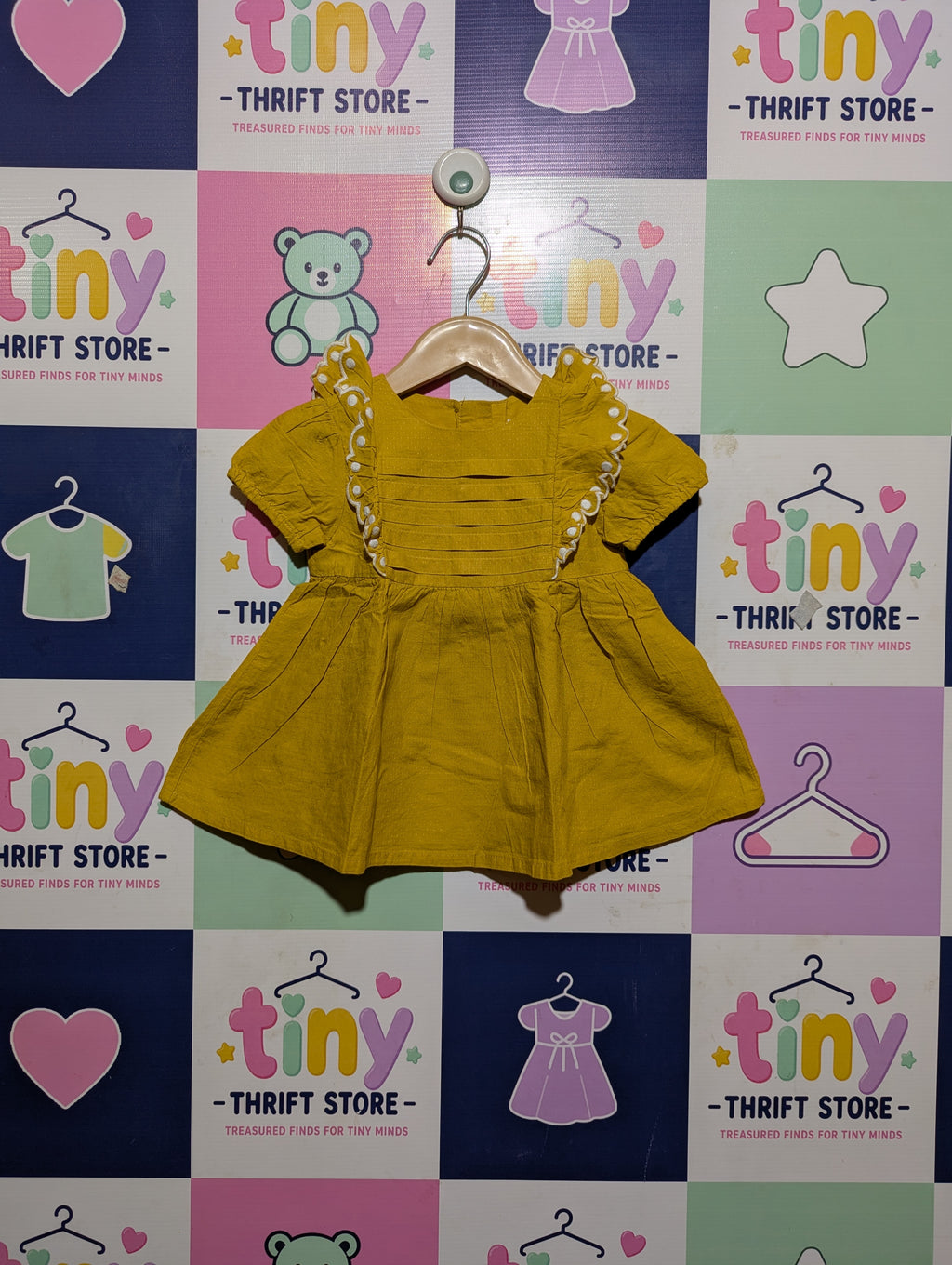 Joie Girls Mustard Yellow "Ruffled Eyelet Trim" Cotton Dress - Size Estimated Age 18 Months AB2