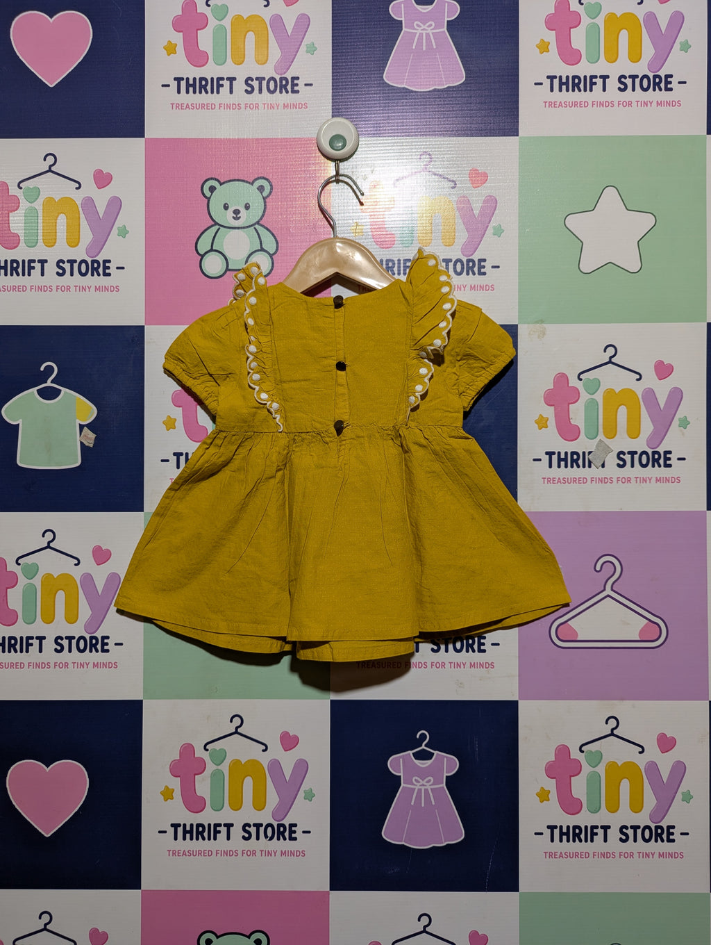Joie Girls Mustard Yellow "Ruffled Eyelet Trim" Cotton Dress - Size Estimated Age 18 Months AB2