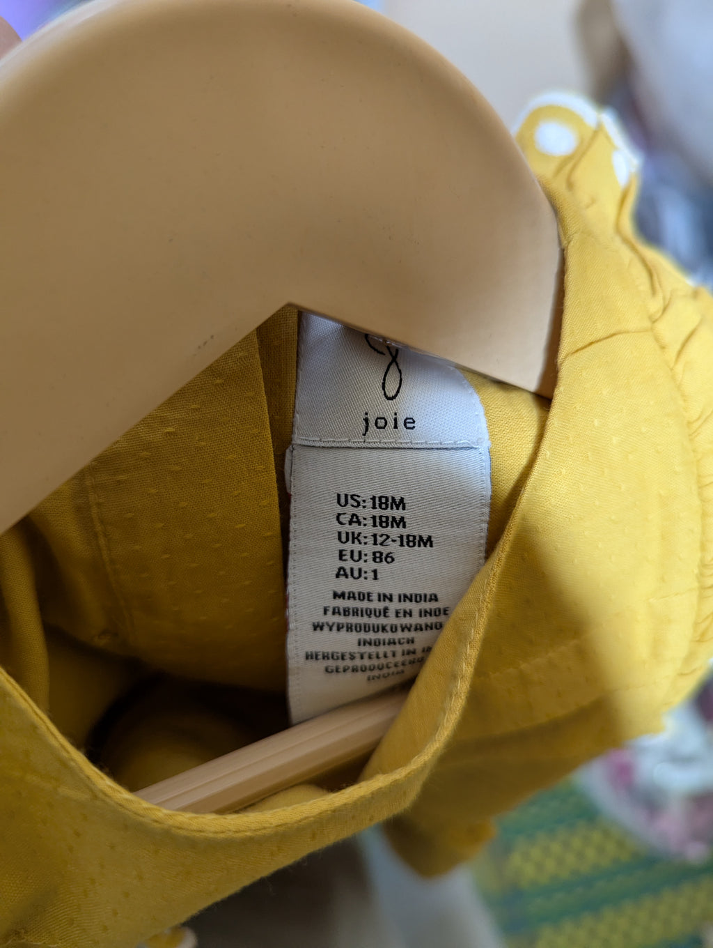 Joie Girls Mustard Yellow "Ruffled Eyelet Trim" Cotton Dress - Size Estimated Age 18 Months AB2