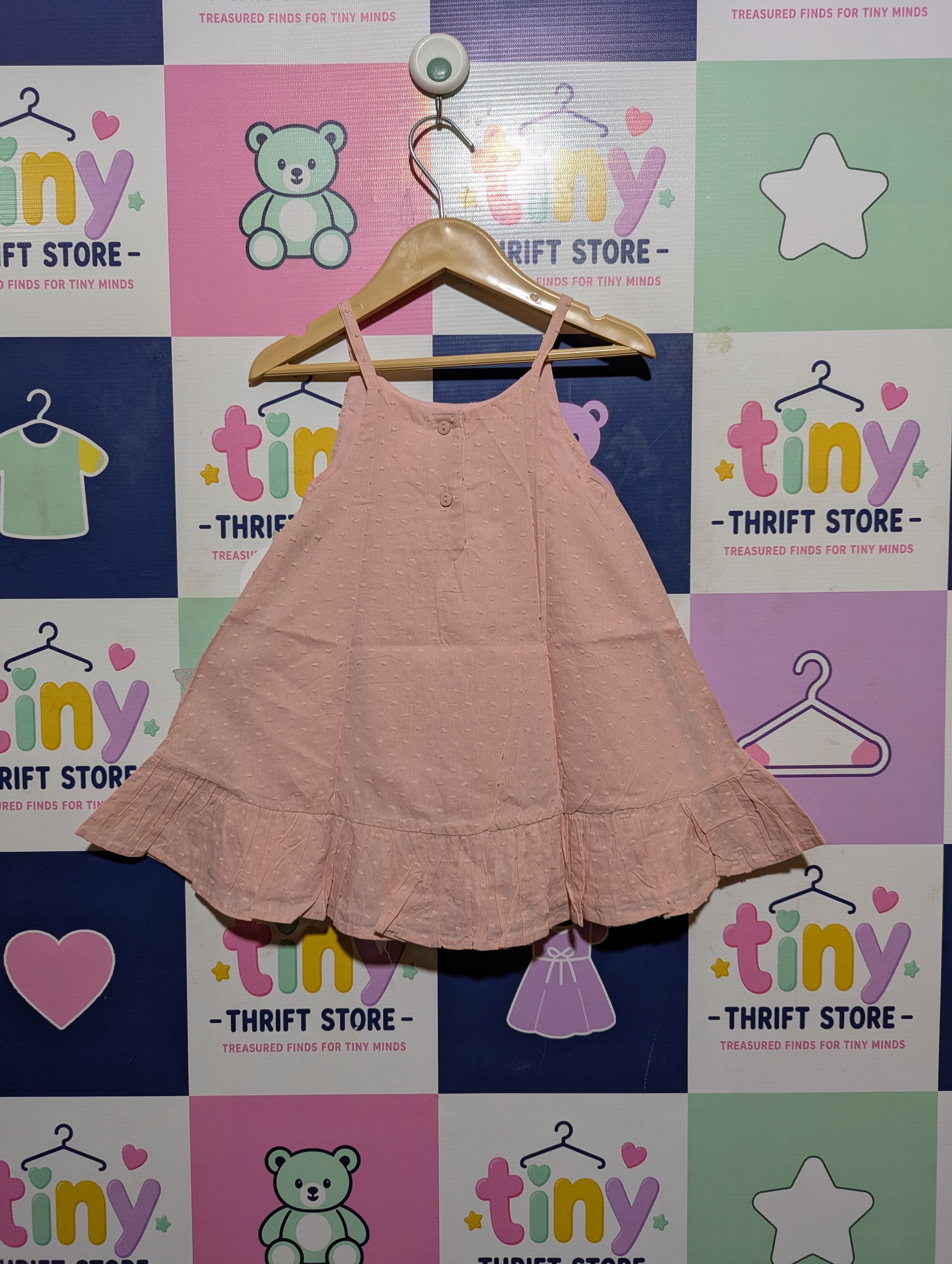 Kensie Baby Girls Soft Pink "Lace Bow Accent" Ruffle Hem Dress - Size Estimated Age 18 Months AB2