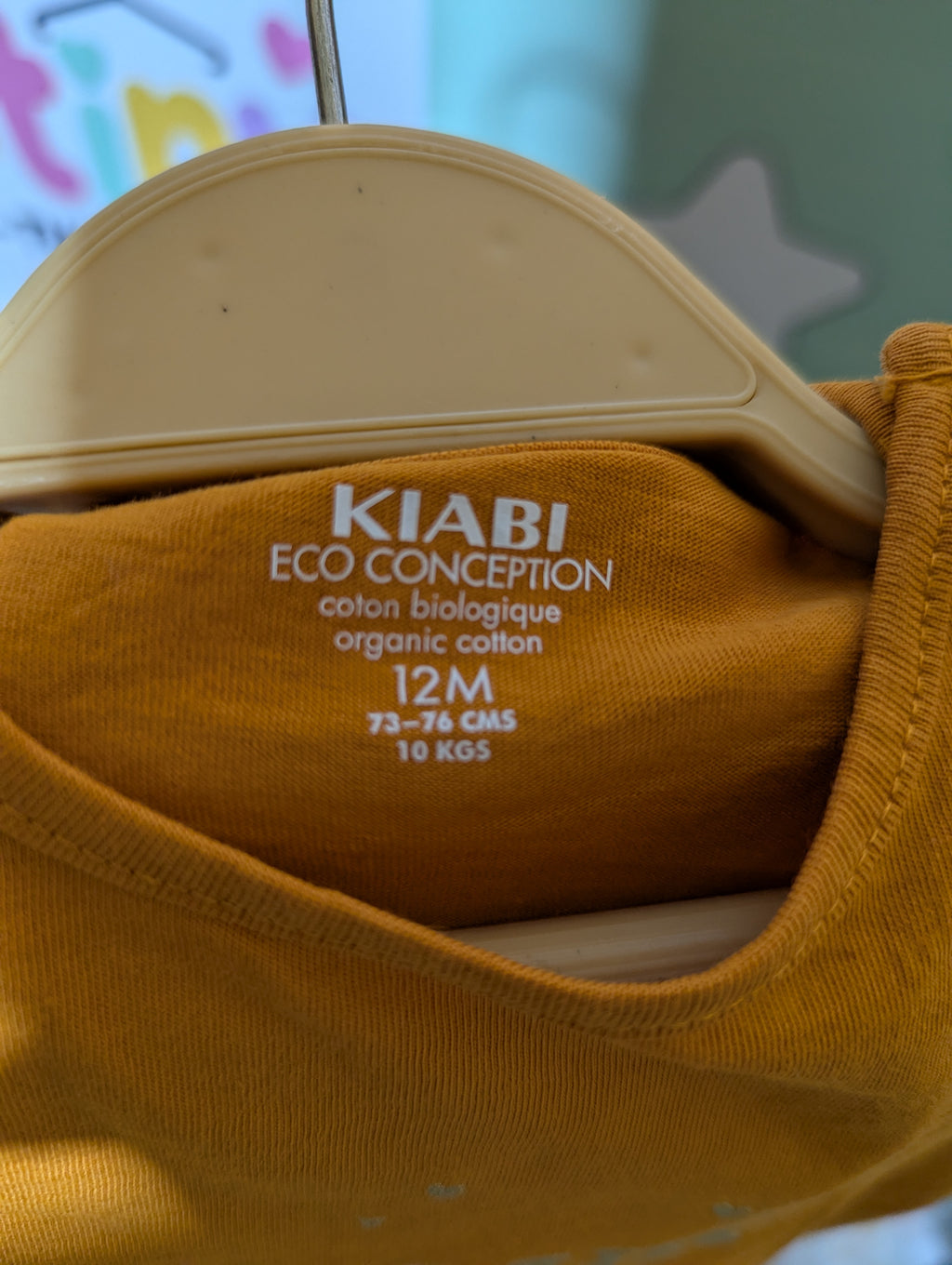 Kiabi Baby Girls Mustard Yellow "Amour" Graphic Organic Cotton Tee - Size Estimated Age 12 Months AB2