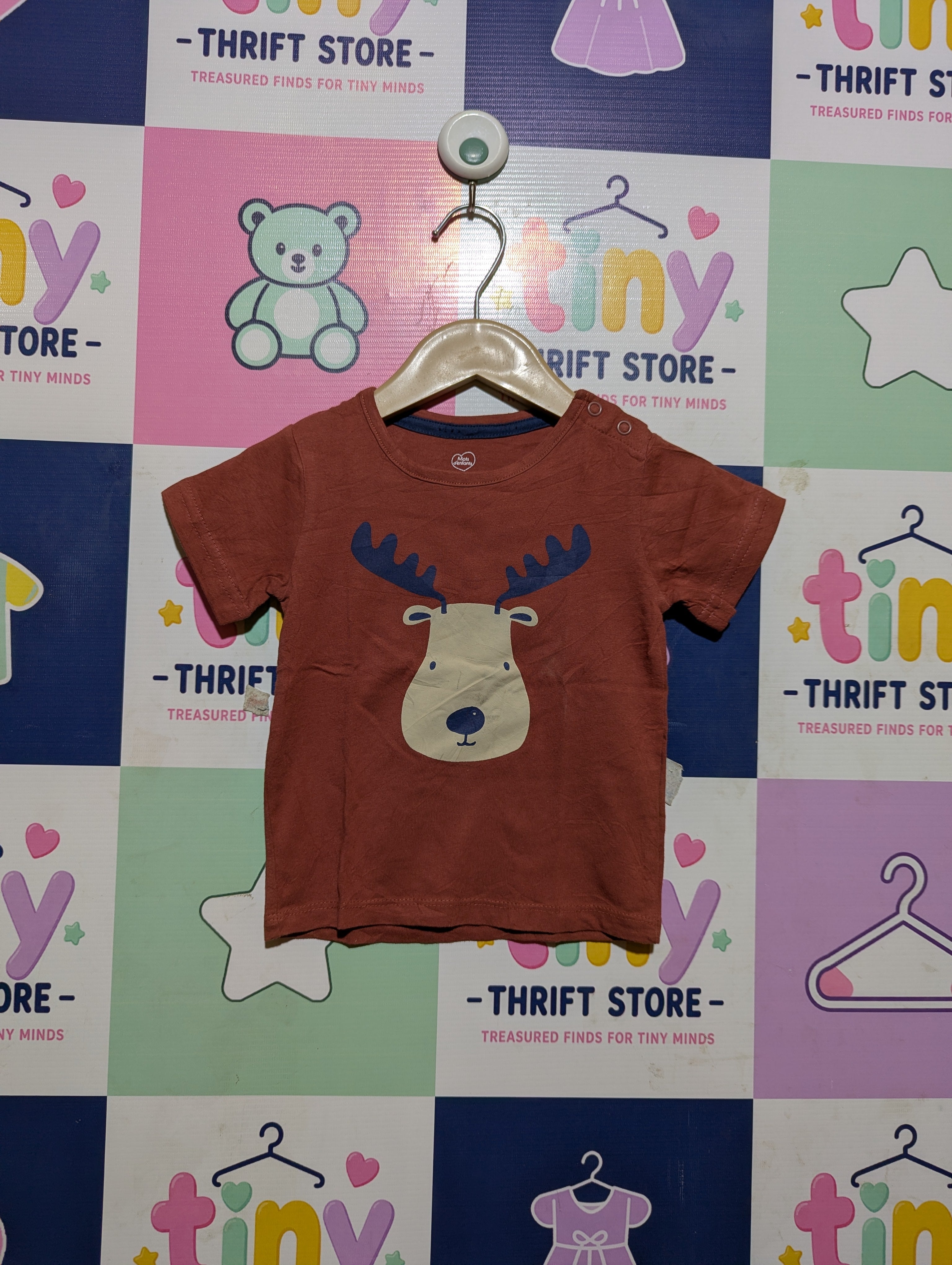 Mots d'enfants Unisex Terracotta "Cute Moose" Graphic Short Sleeve Tee - Size Estimated Age 12 Months AB2