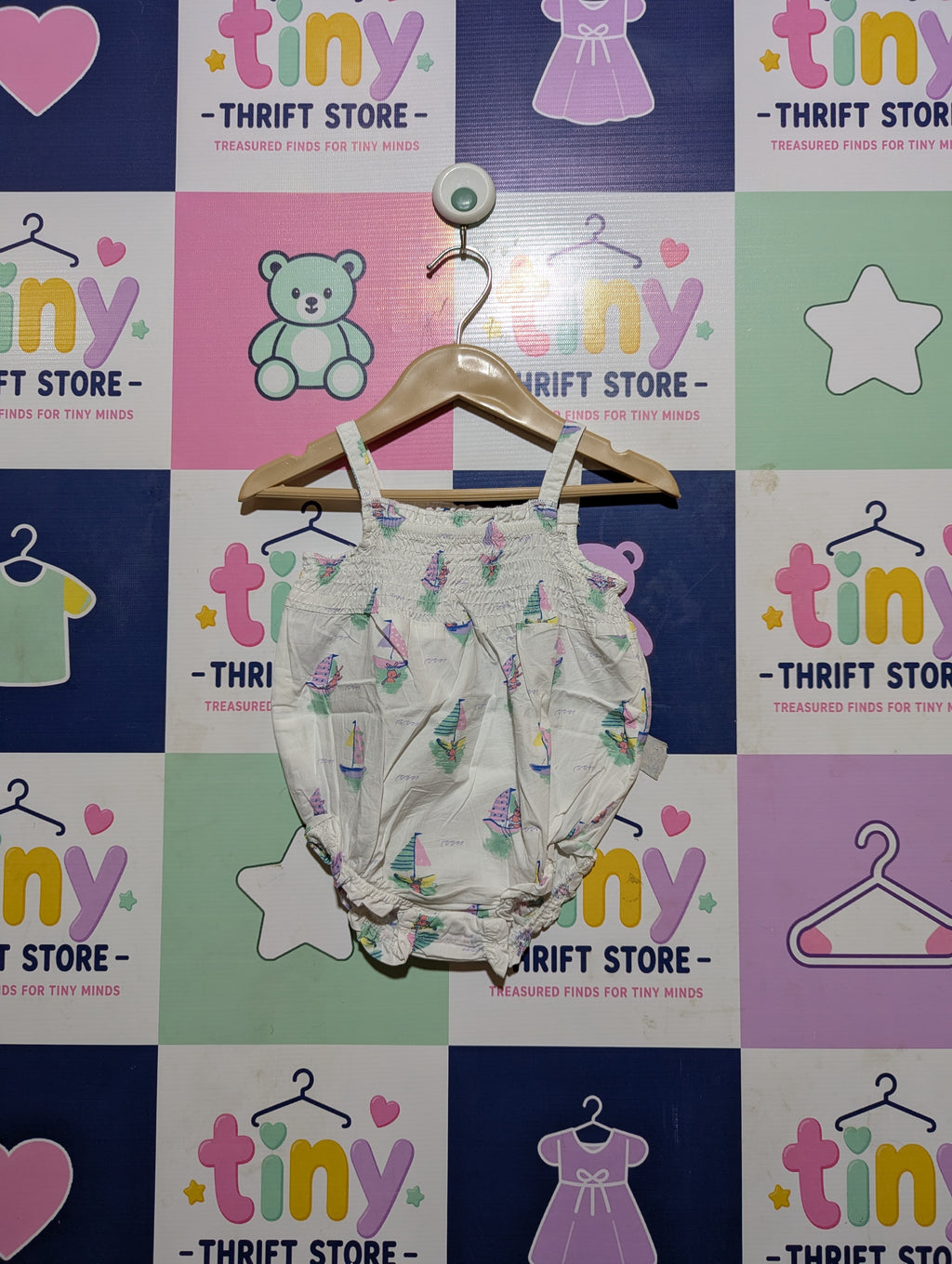 Koton Baby Girls White "Sailboat & Bunny" Print Romper - Size Estimated Age 9-12 Months AB2
