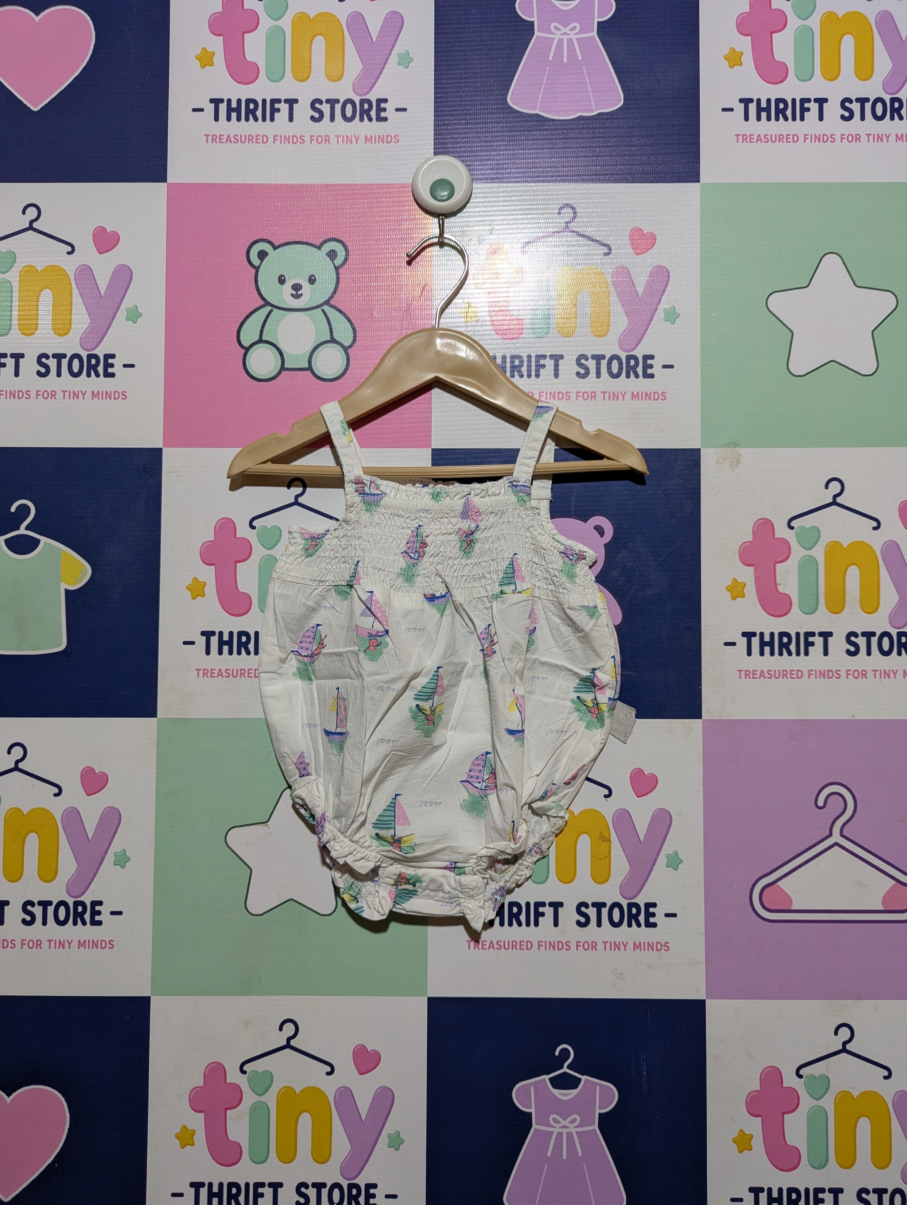 Koton Baby Girls White "Sailboat & Bunny" Print Romper - Size Estimated Age 9-12 Months AB2