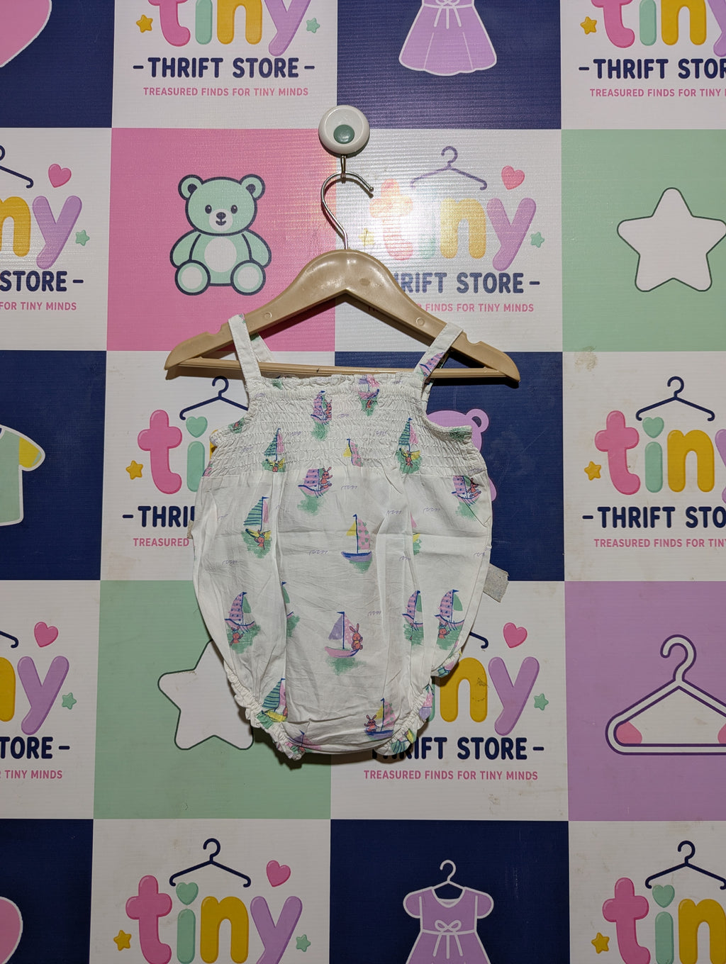 Koton Baby Girls White "Sailboat & Bunny" Print Romper - Size Estimated Age 9-12 Months AB2