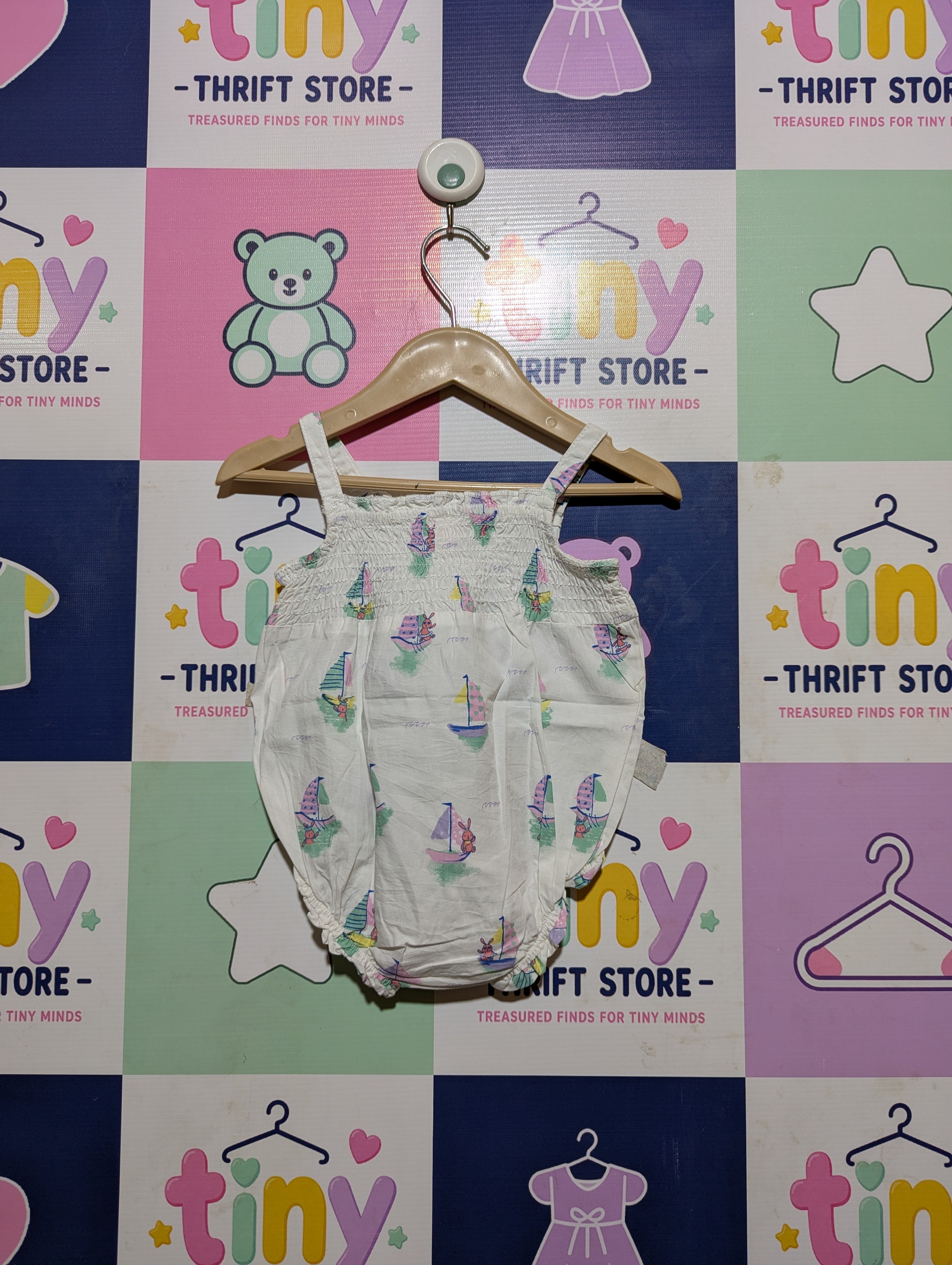 Koton Baby Girls White "Sailboat & Bunny" Print Romper - Size Estimated Age 9-12 Months AB2