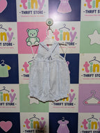 Boutique Collection Baby Girls Light Blue Seersucker "Tulip Appliqué" Cross-Back Romper - Size Estimated Age 9-12 Months AB2