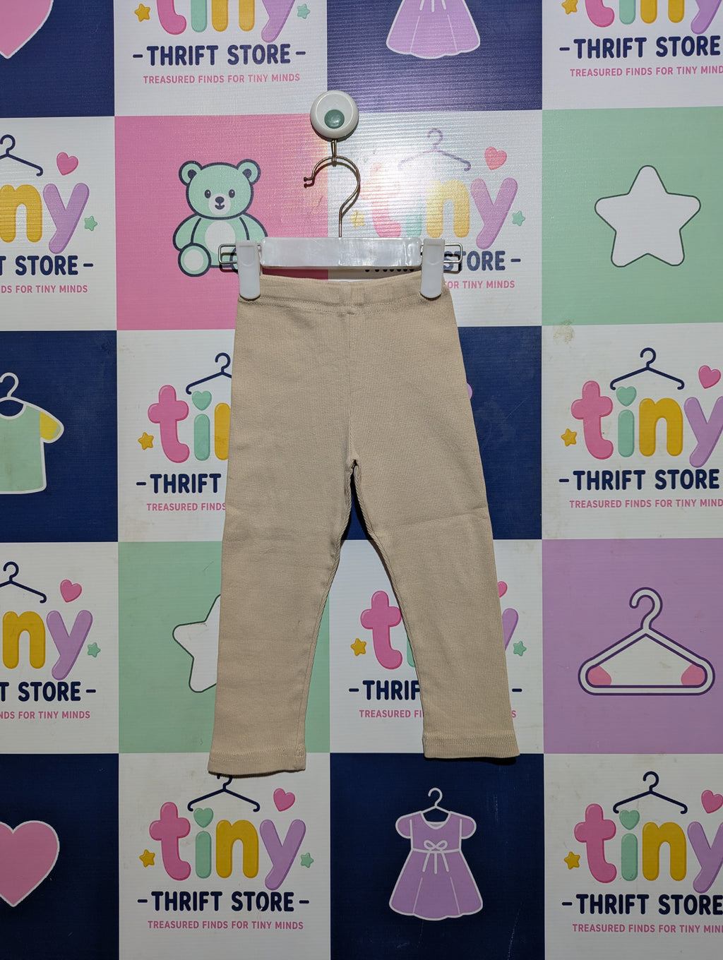 Elfindoll Classic Girls Beige Ribbed Leggings - Size 90 Estimated Age 1.5-2 Years AB2