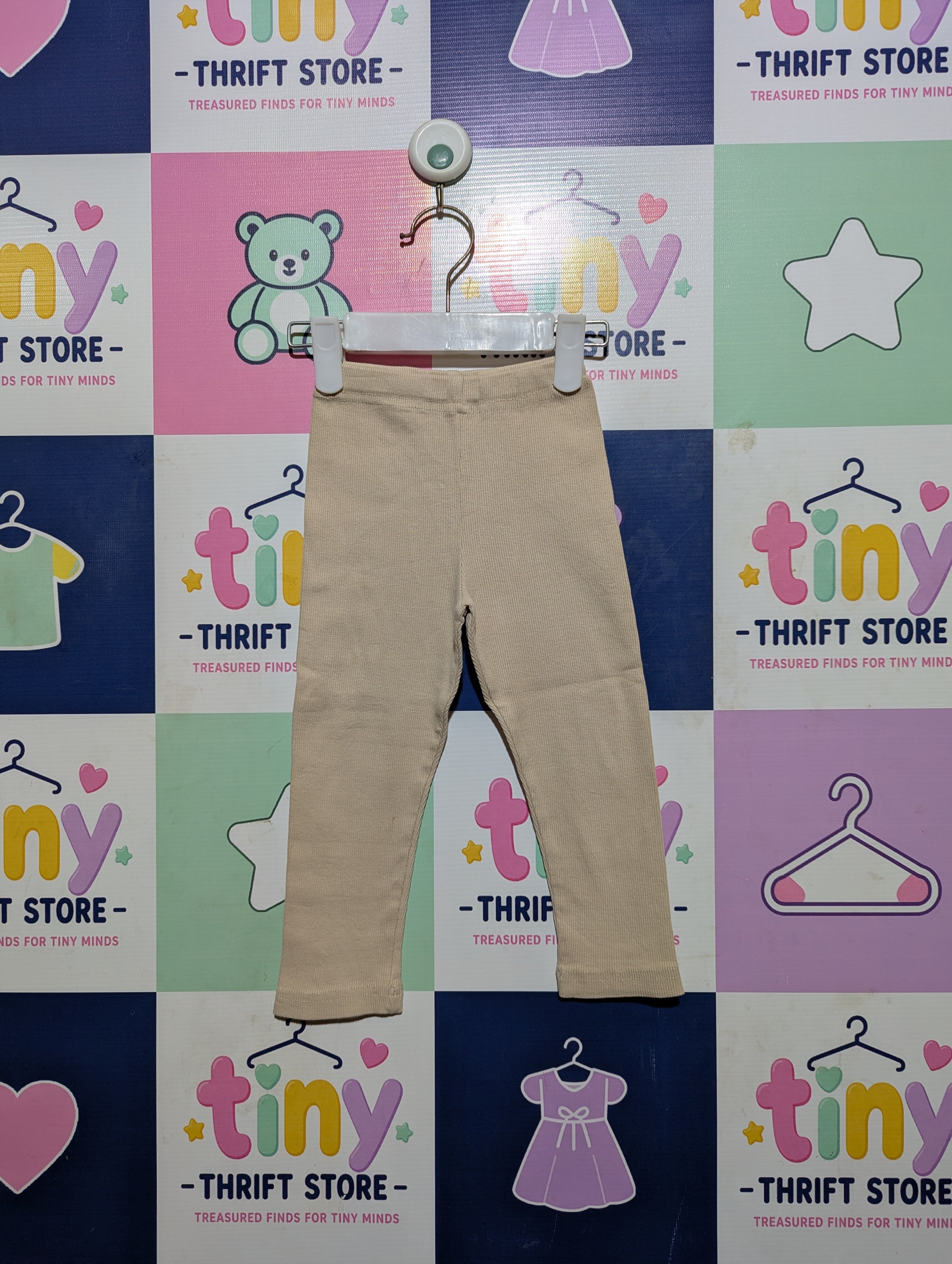 Elfindoll Classic Girls Beige Ribbed Leggings - Size 90 Estimated Age 1.5-2 Years AB2