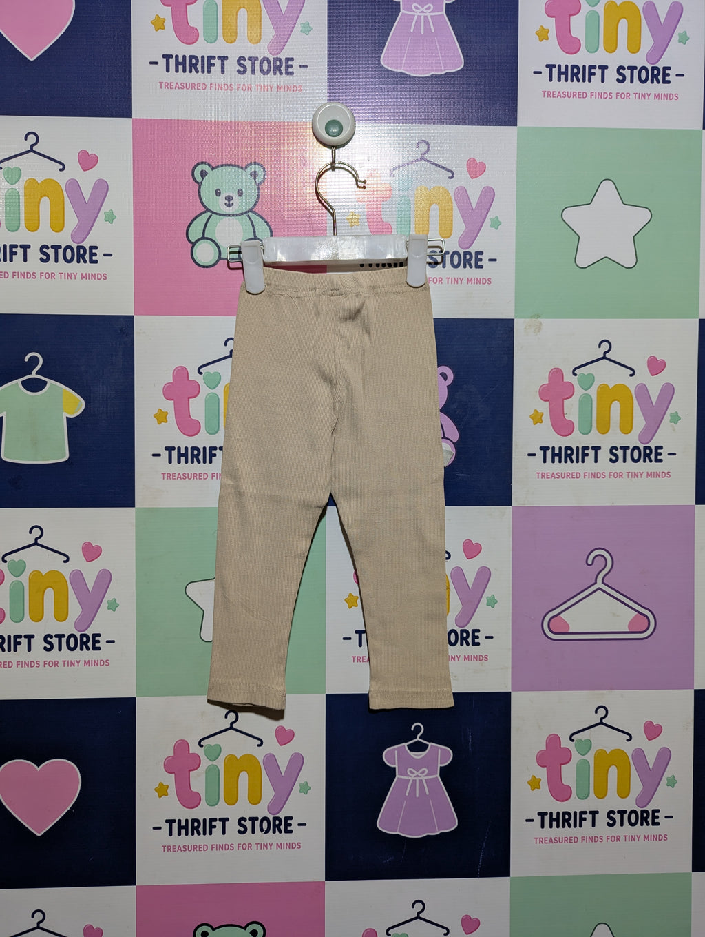 Elfindoll Classic Girls Beige Ribbed Leggings - Size 90 Estimated Age 1.5-2 Years AB2