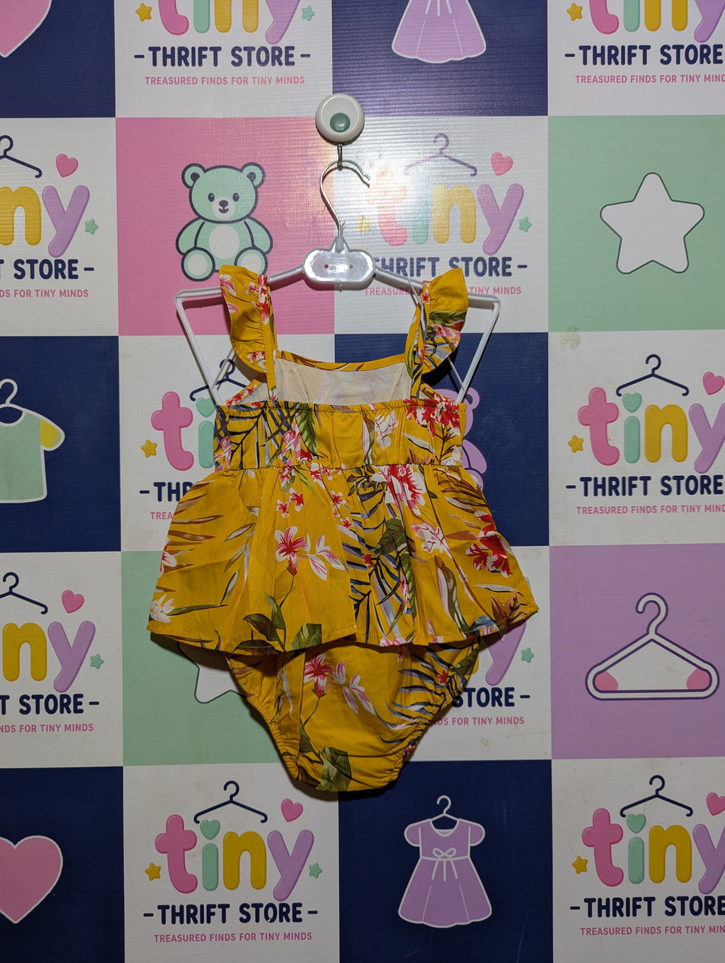 PatPat Girls Yellow Tropical Floral Ruffle Bodysuit Romper - Size Estimated Age 12-18 Months AB2