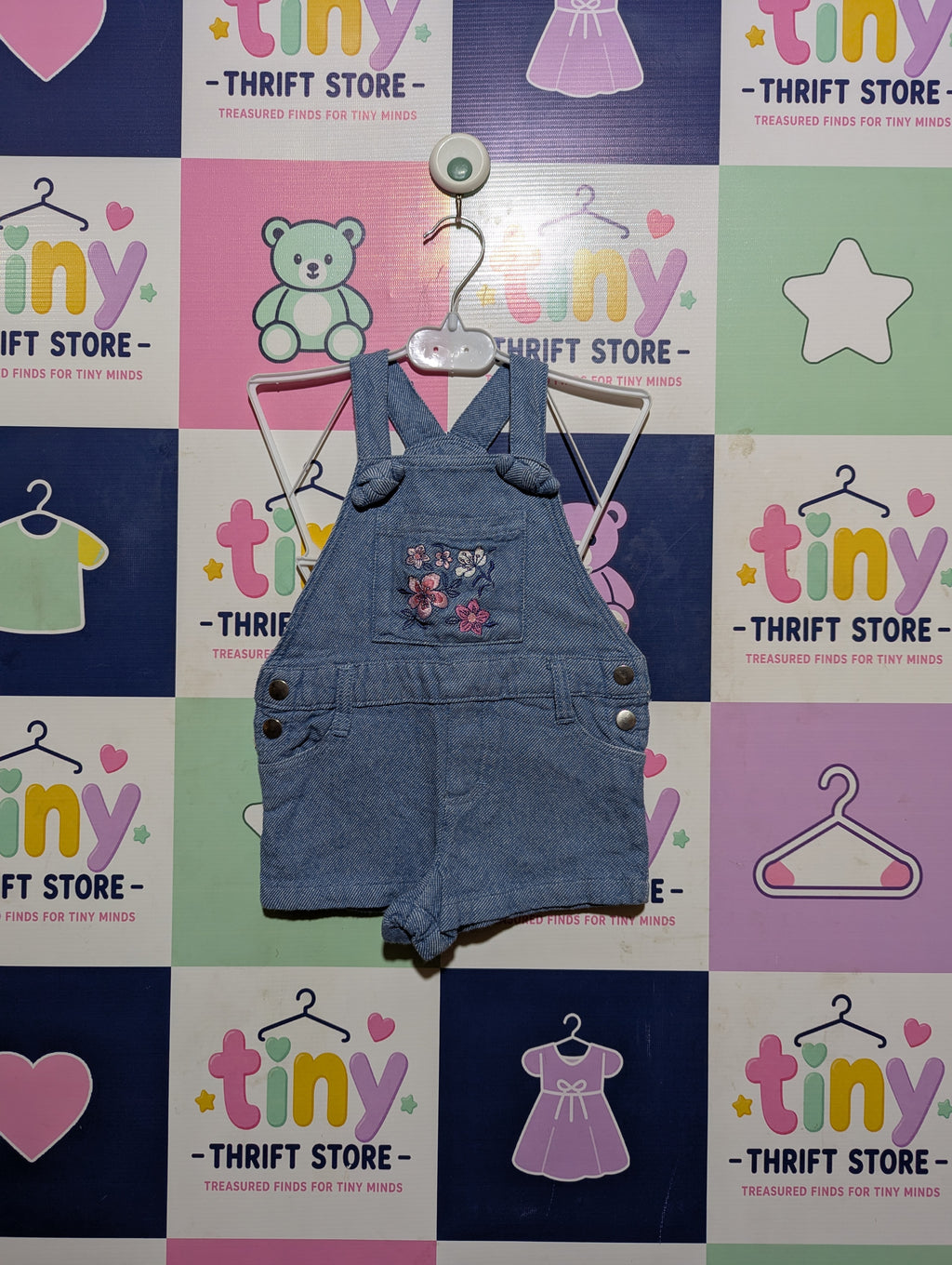 Kids Headquarters Girls Blue Denim Overalls Shorts - Size Estimated Age 2T AB2