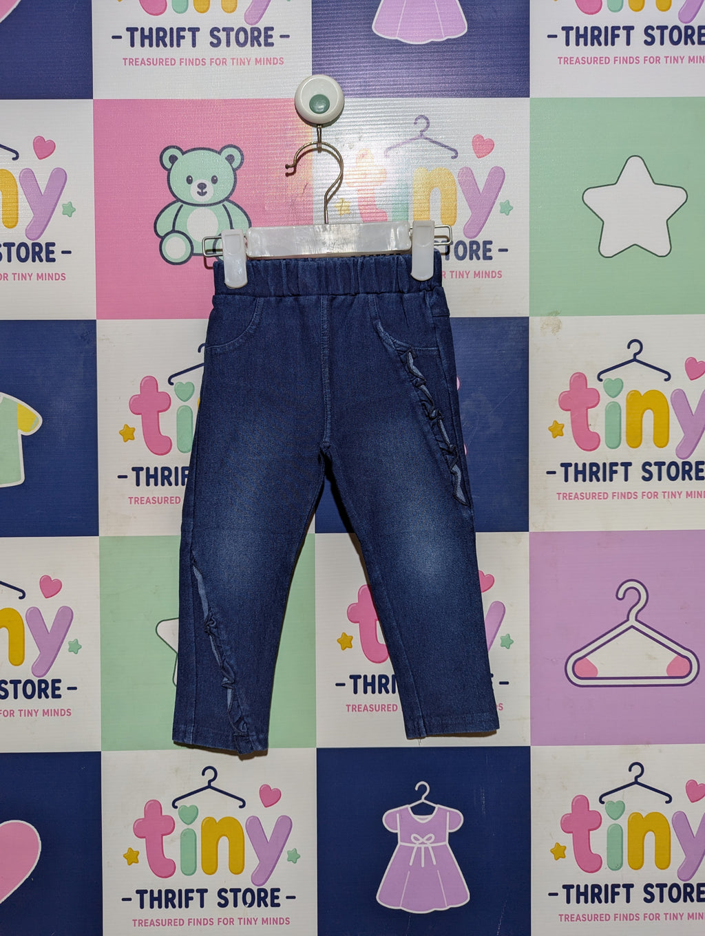 Influx Girls Dark Blue Denim Ruffle Jogger Pants - Size Estimated Age 18 Months AB2