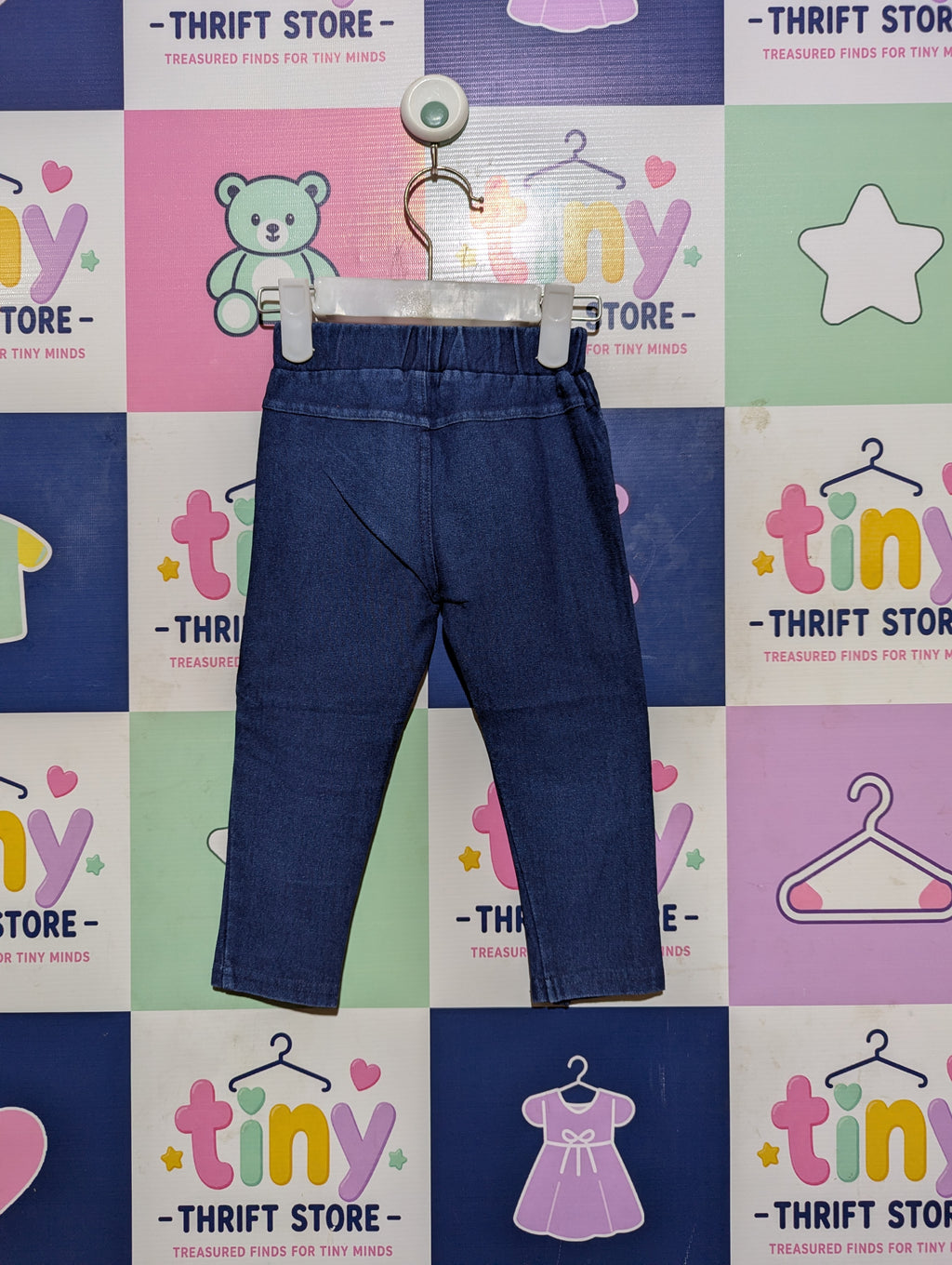 Influx Girls Dark Blue Denim Ruffle Jogger Pants - Size Estimated Age 18 Months AB2