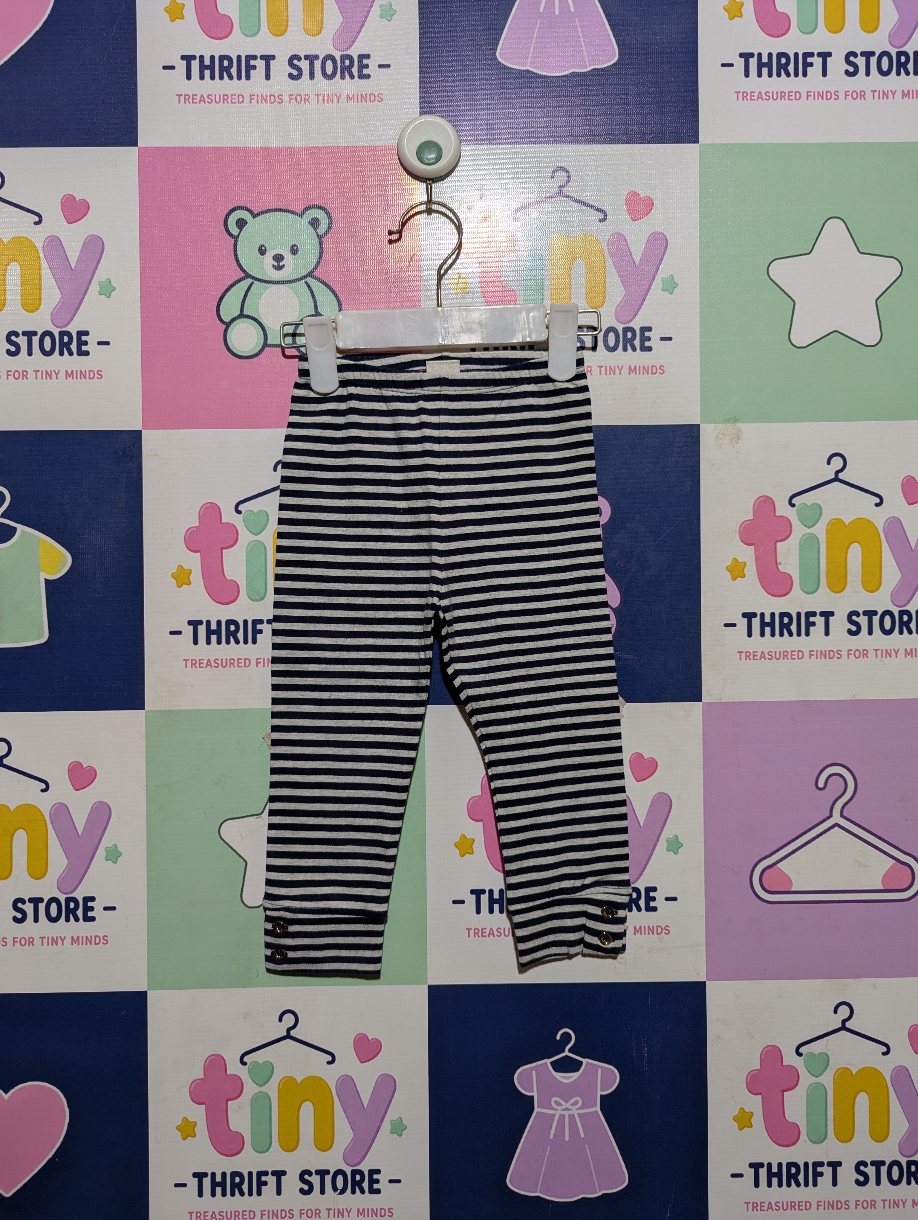 Mayoral Girl Navy & White Striped Leggings - Size Estimated Age 12-18 Months AB2