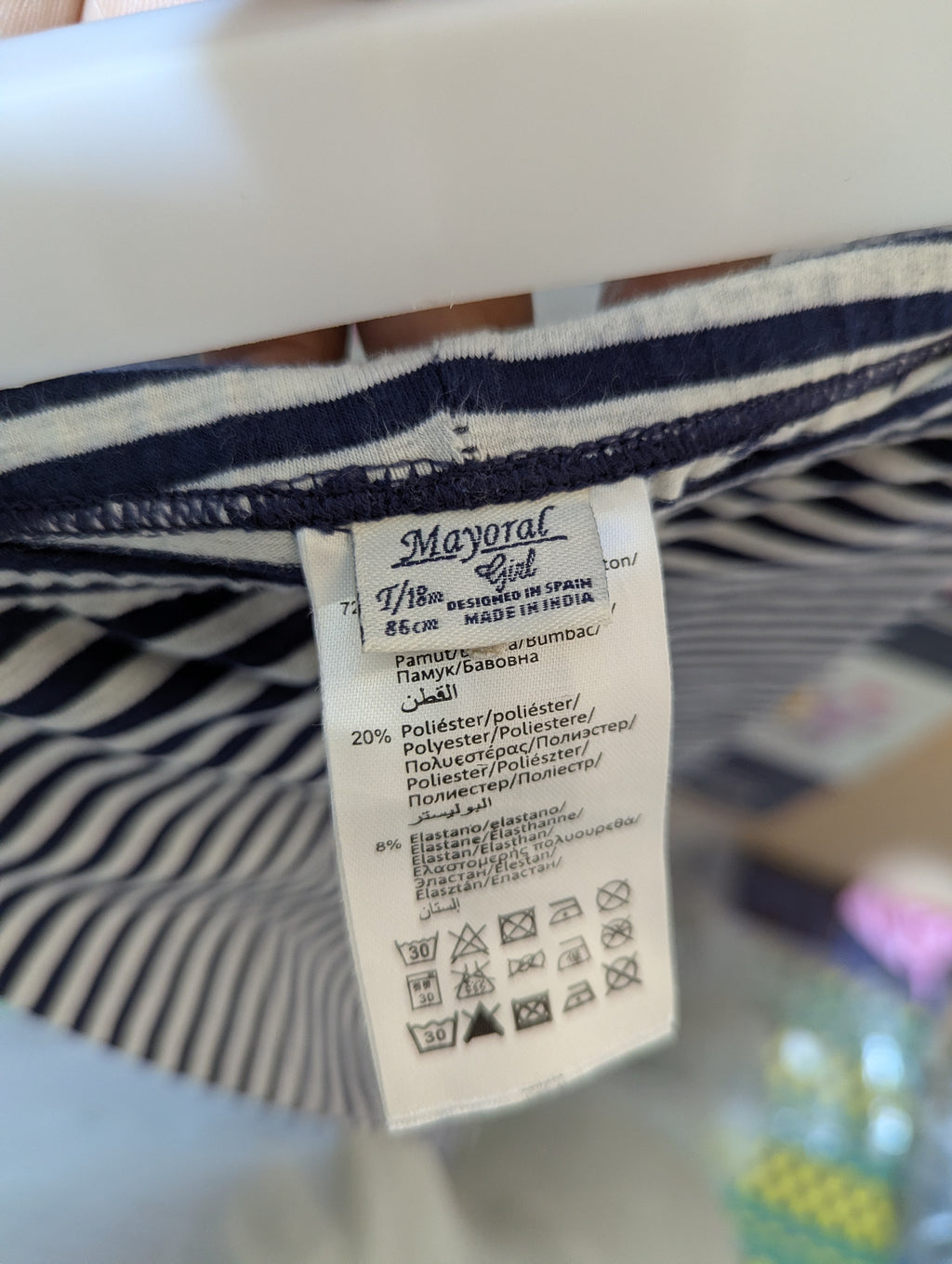 Mayoral Girl Navy & White Striped Leggings - Size Estimated Age 12-18 Months AB2