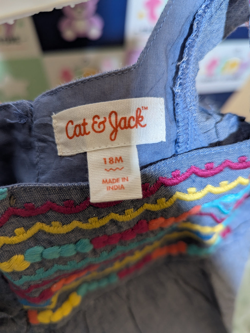 Cat & Jack Girls Blue Chambray Embroidered Tassel Peplum Top - Size Estimated Age 18 Months AB2
