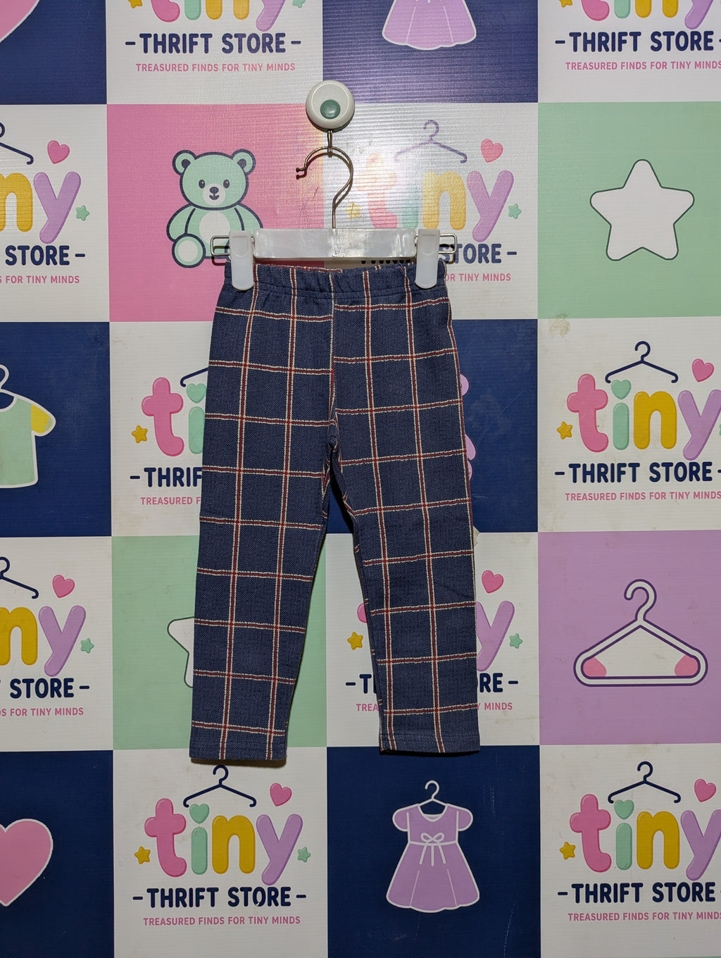 Jenny Studio Girls Blue Plaid Windowpane Stretch Leggings - Size Estimated Age 2 Years AB2