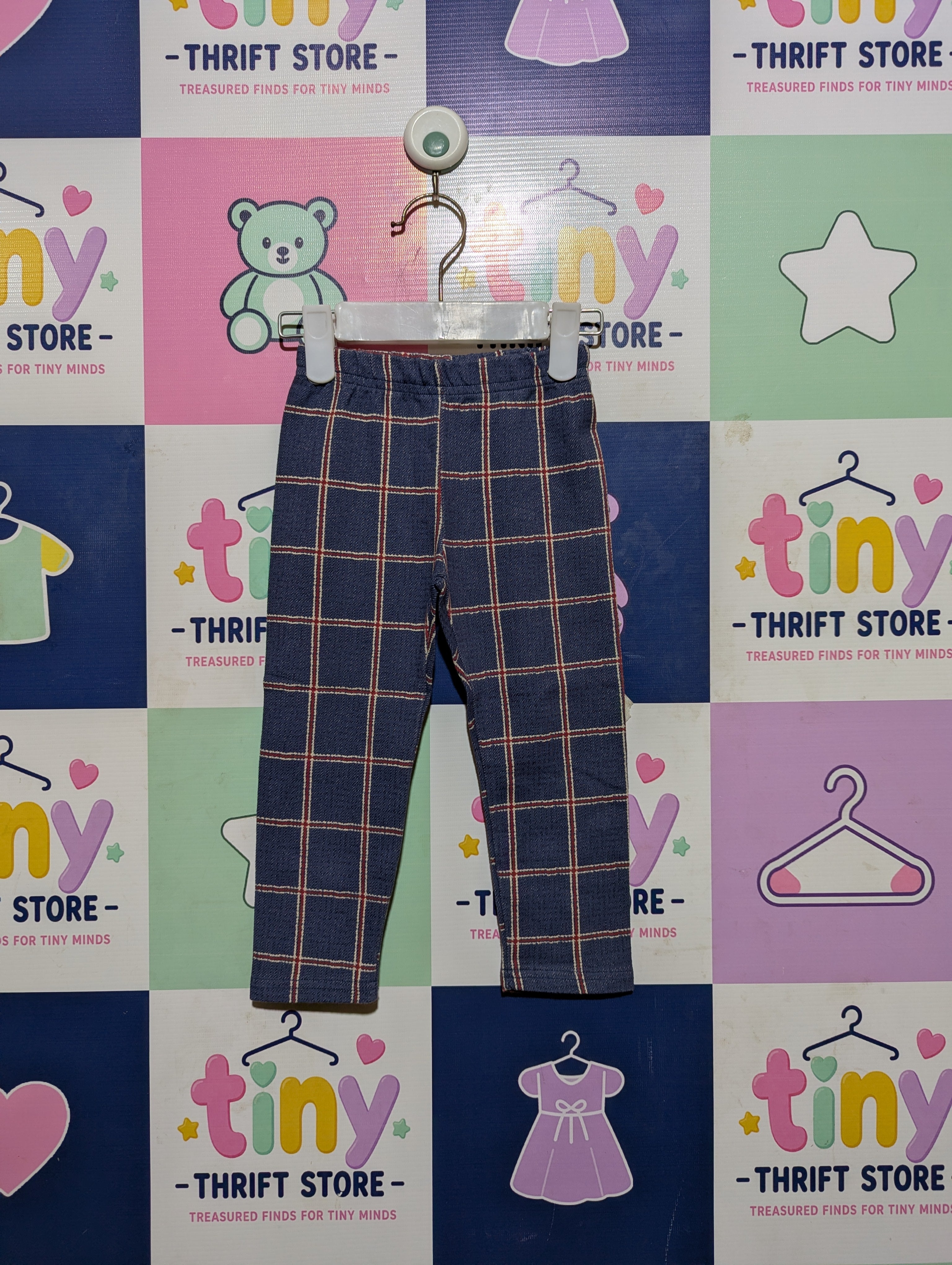 Jenny Studio Girls Blue Plaid Windowpane Stretch Leggings - Size Estimated Age 2 Years AB2