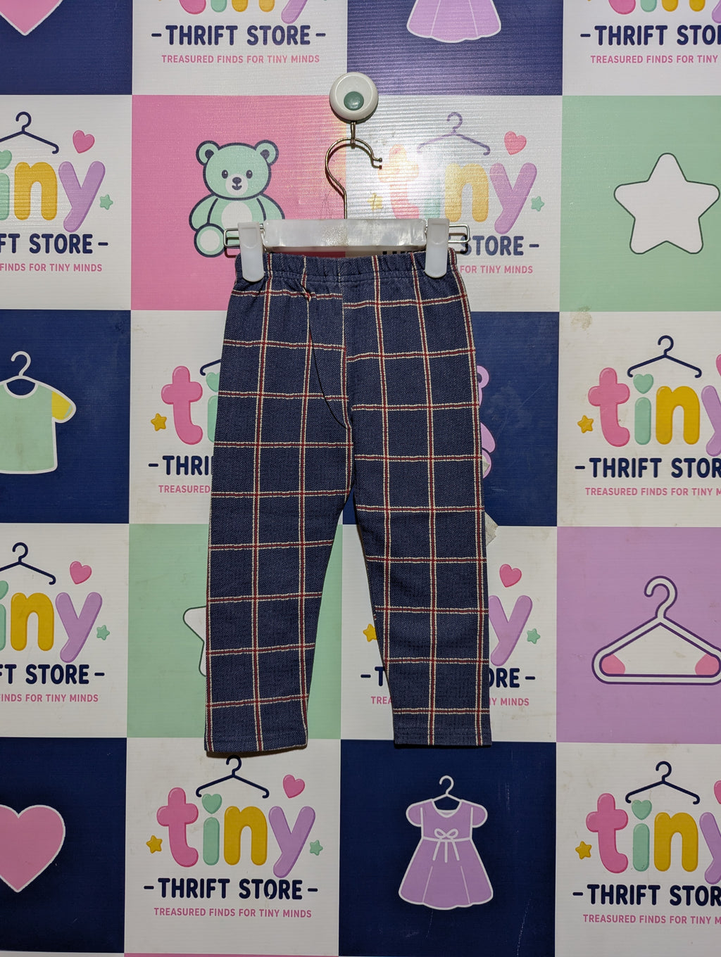 Jenny Studio Girls Blue Plaid Windowpane Stretch Leggings - Size Estimated Age 2 Years AB2