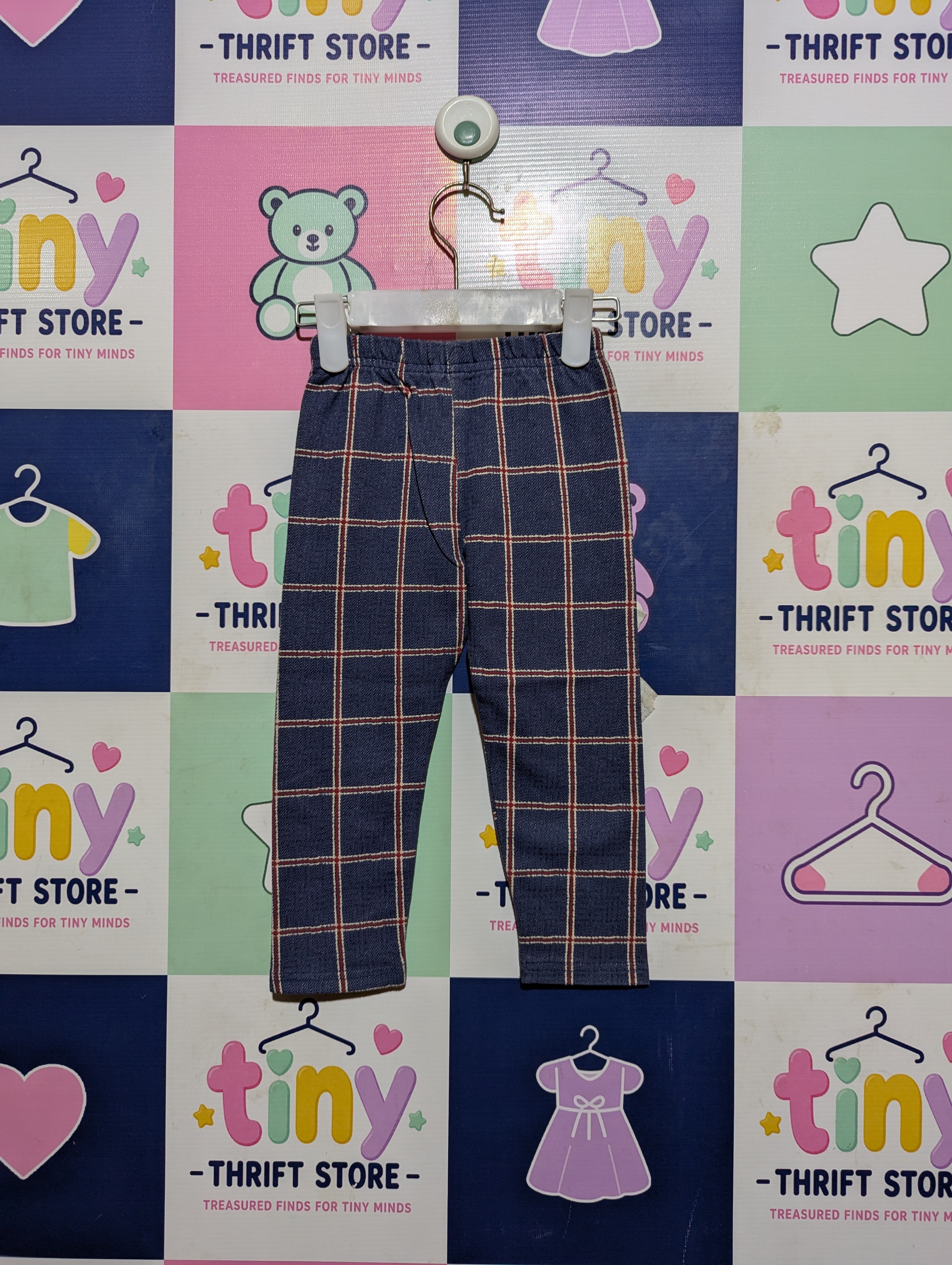 Jenny Studio Girls Blue Plaid Windowpane Stretch Leggings - Size Estimated Age 2 Years AB2