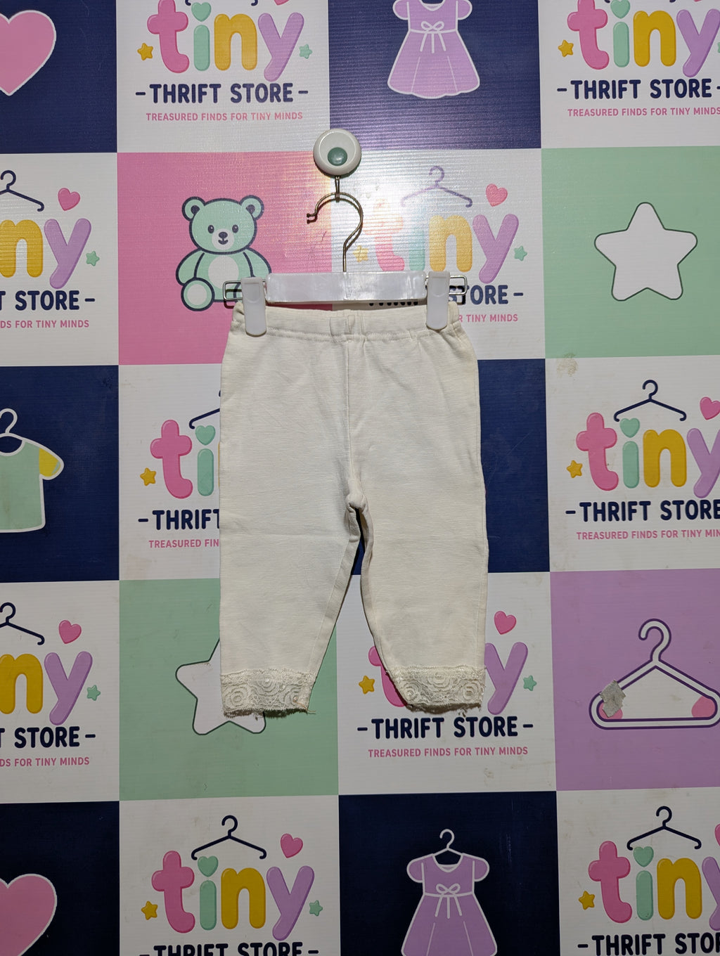 Branshes Girls Off-White Lace-Trim Leggings - Size Estimated Age 2 to 3 Years AB2