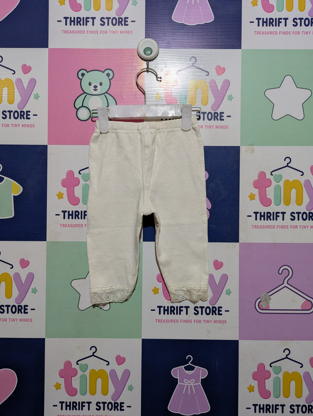 Branshes Girls Off-White Lace-Trim Leggings - Size Estimated Age 2 to 3 Years AB2