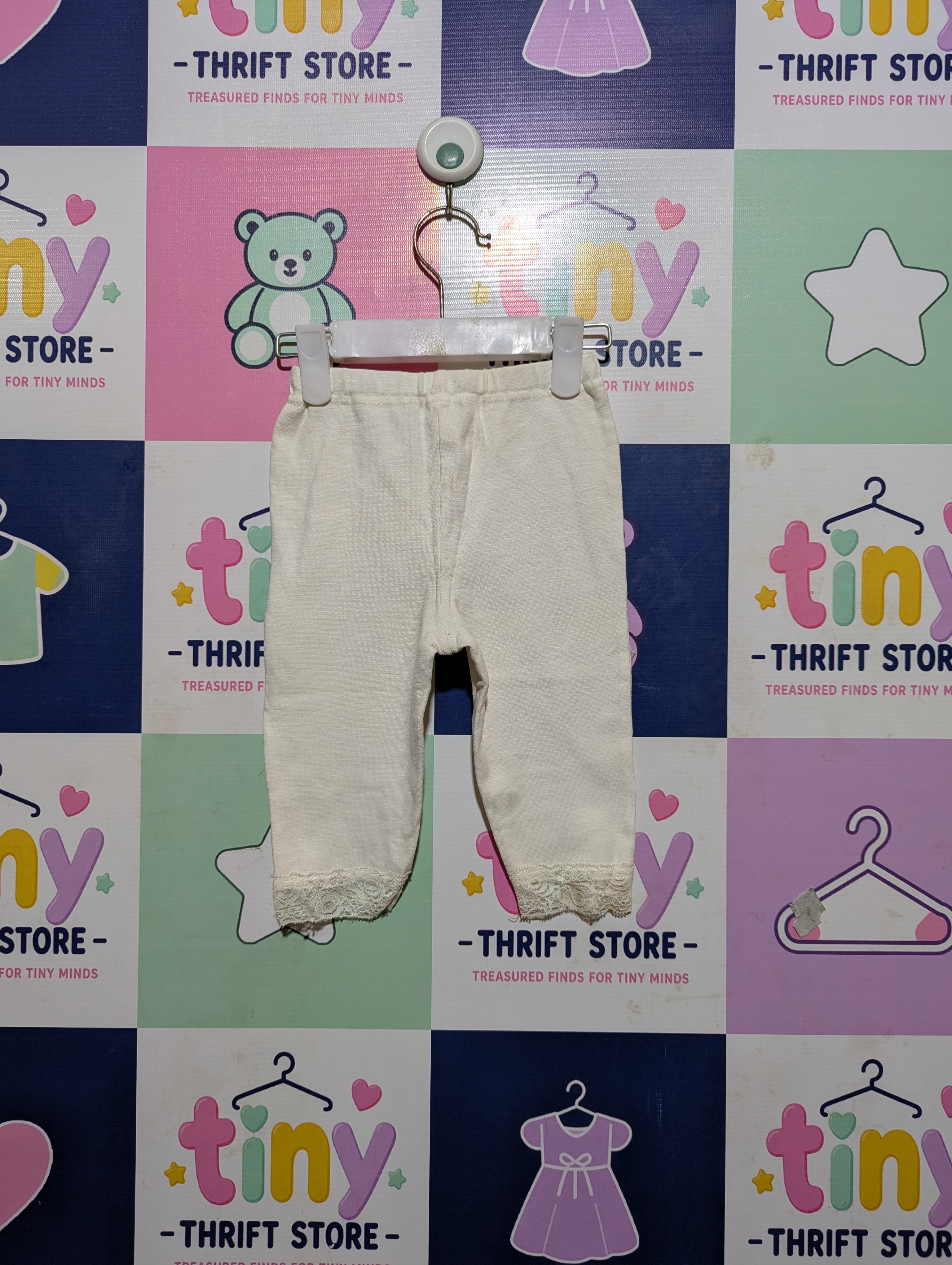 Branshes Girls Off-White Lace-Trim Leggings - Size Estimated Age 2 to 3 Years AB2