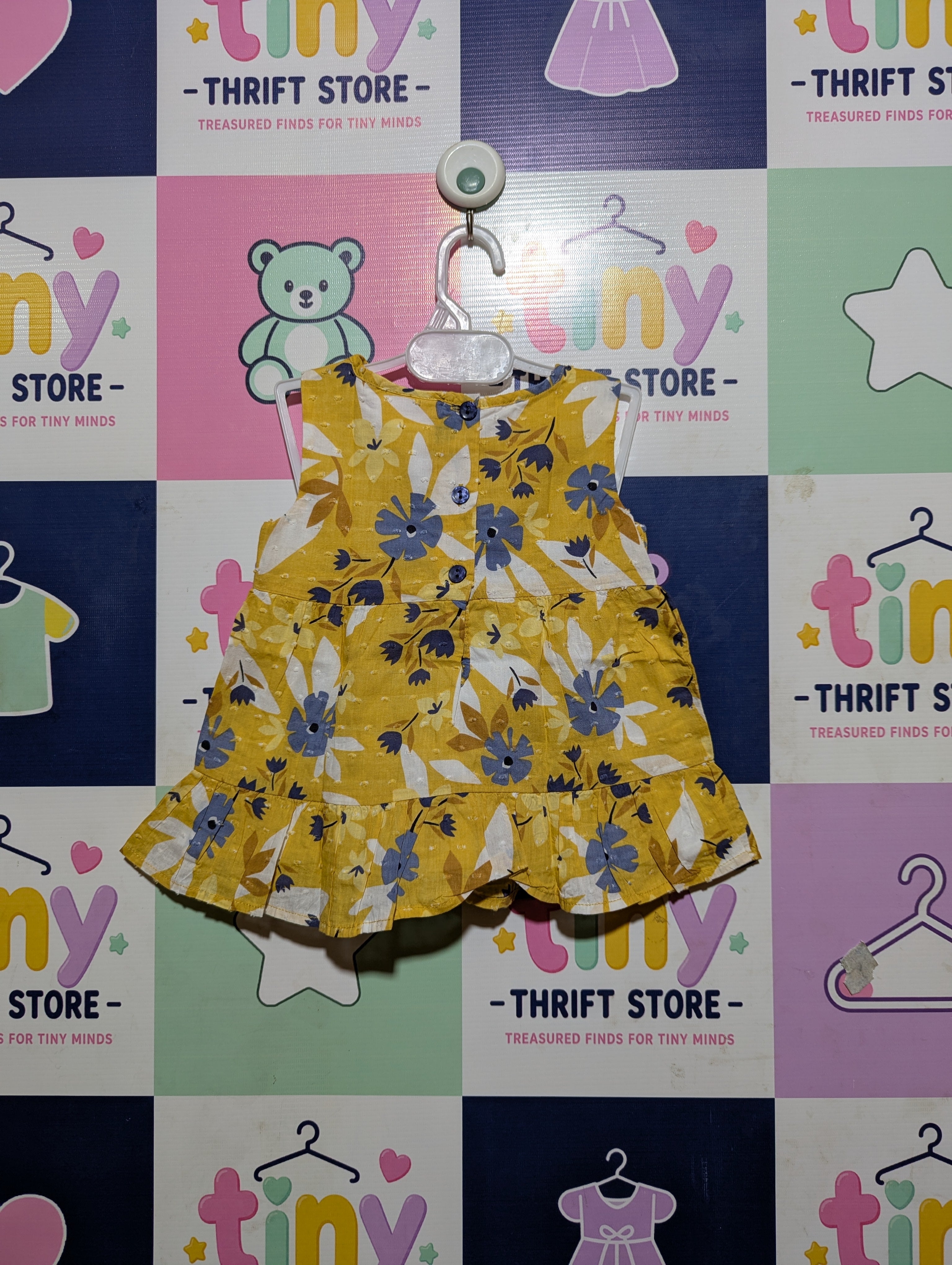 Tommy Bahama Girls Yellow Floral Print Sleeveless Dress - Size Estimated Age 18 Months AB2