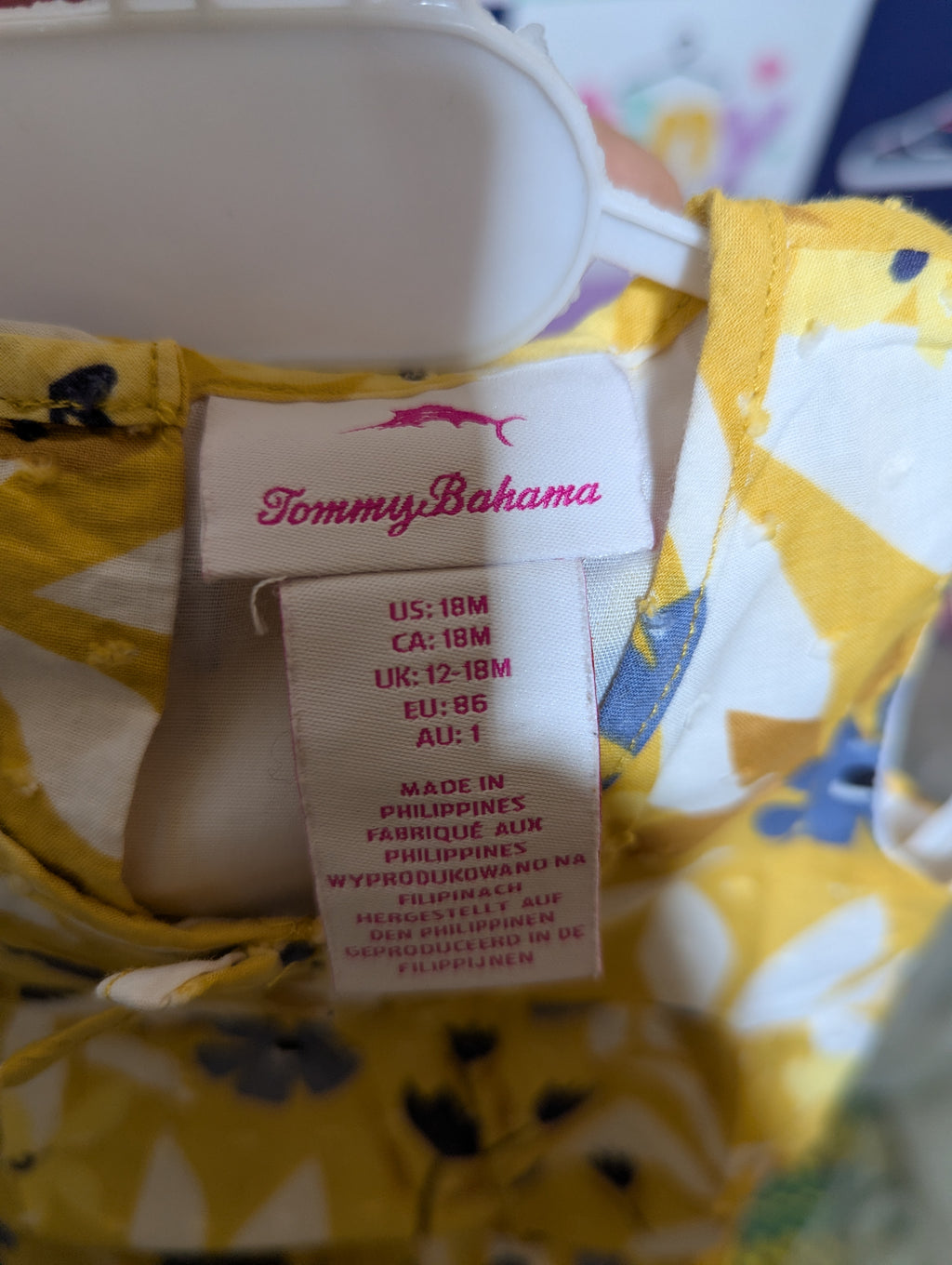 Tommy Bahama Girls Yellow Floral Print Sleeveless Dress - Size Estimated Age 18 Months AB2