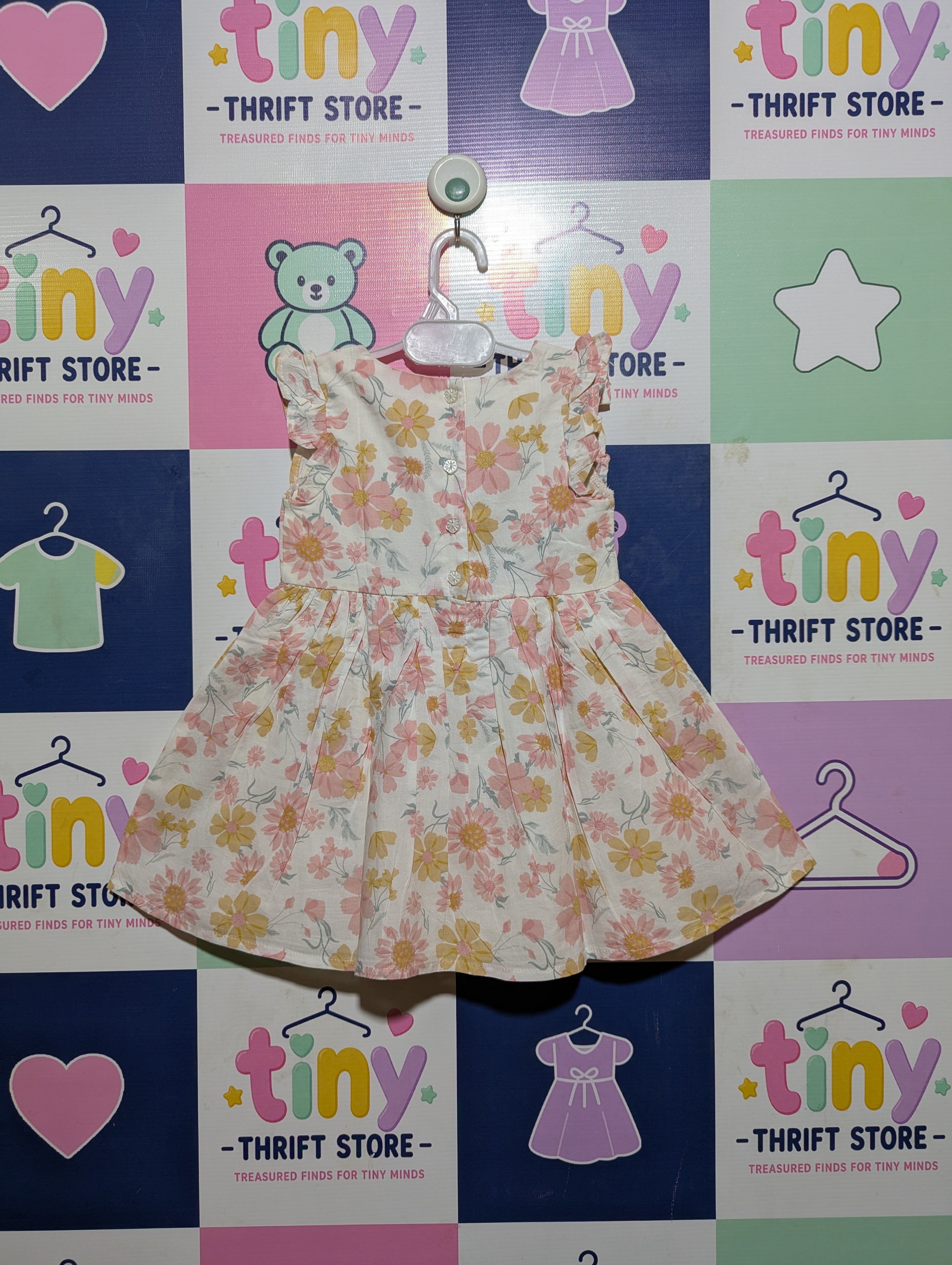 Carters Girls Off-White & Pink Floral Sleeveless Dress - Size Estimated Age 2 Years AB2