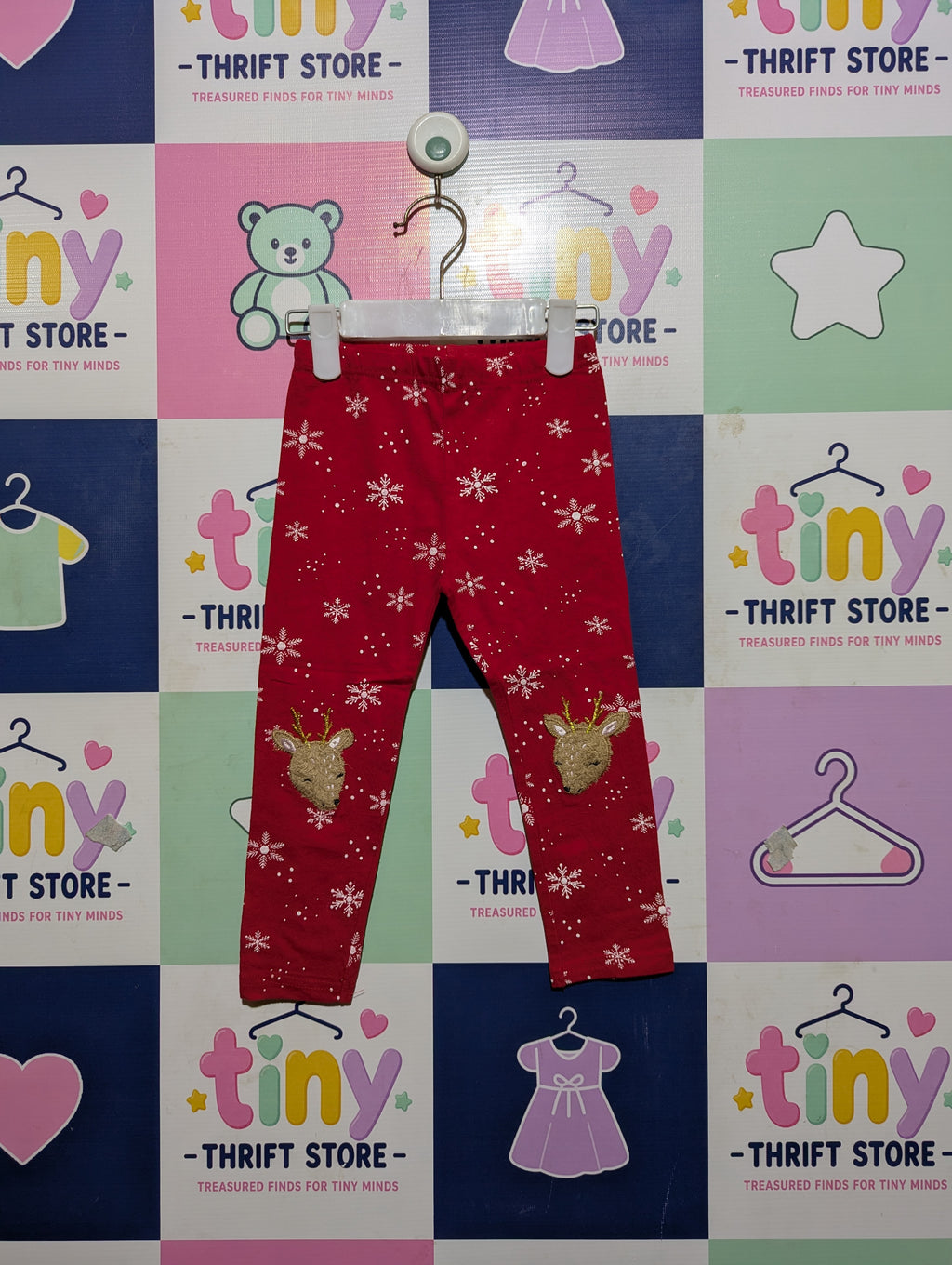So Cute Girls Festive Red Snowflake & Reindeer Leggings - Size Estimated Age 18 to 24 Months AB2