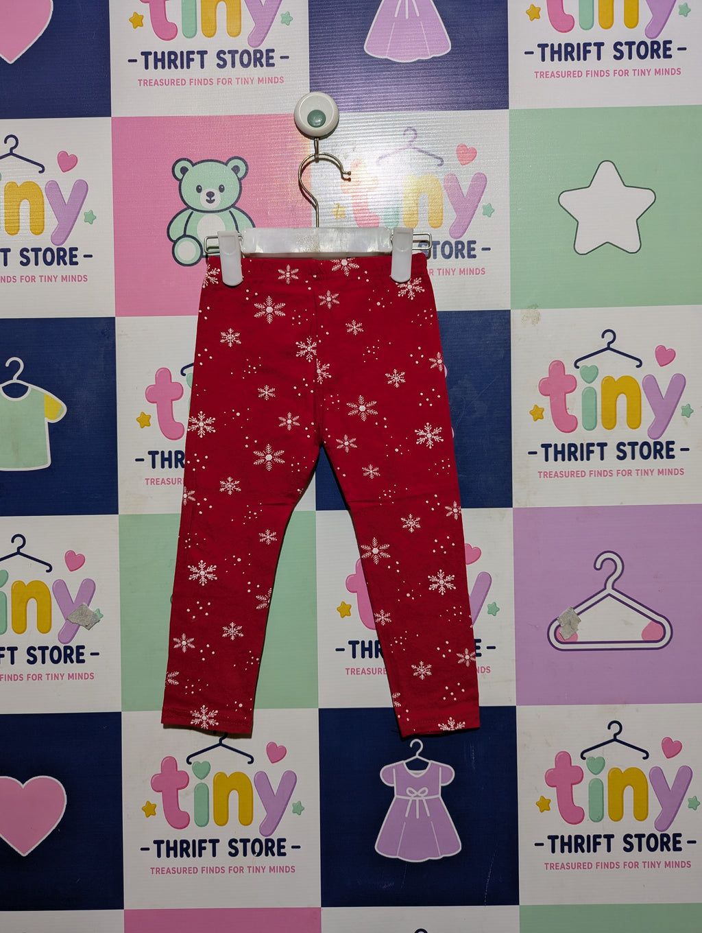 So Cute Girls Festive Red Snowflake & Reindeer Leggings - Size Estimated Age 18 to 24 Months AB2