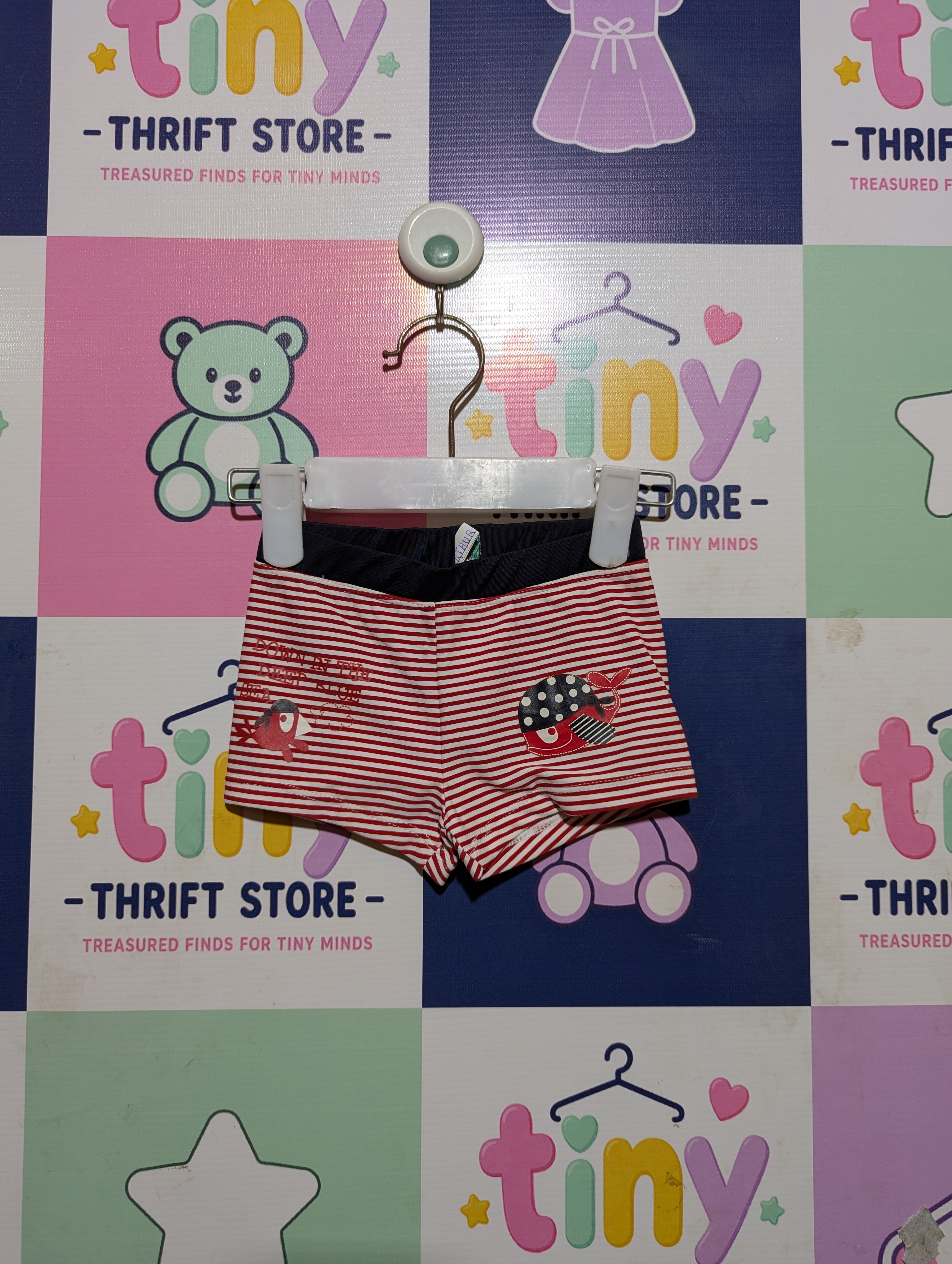 Mayoral Baby Boys Red & White Striped Swim Trunks - Size Estimated Age 12 Months AB2