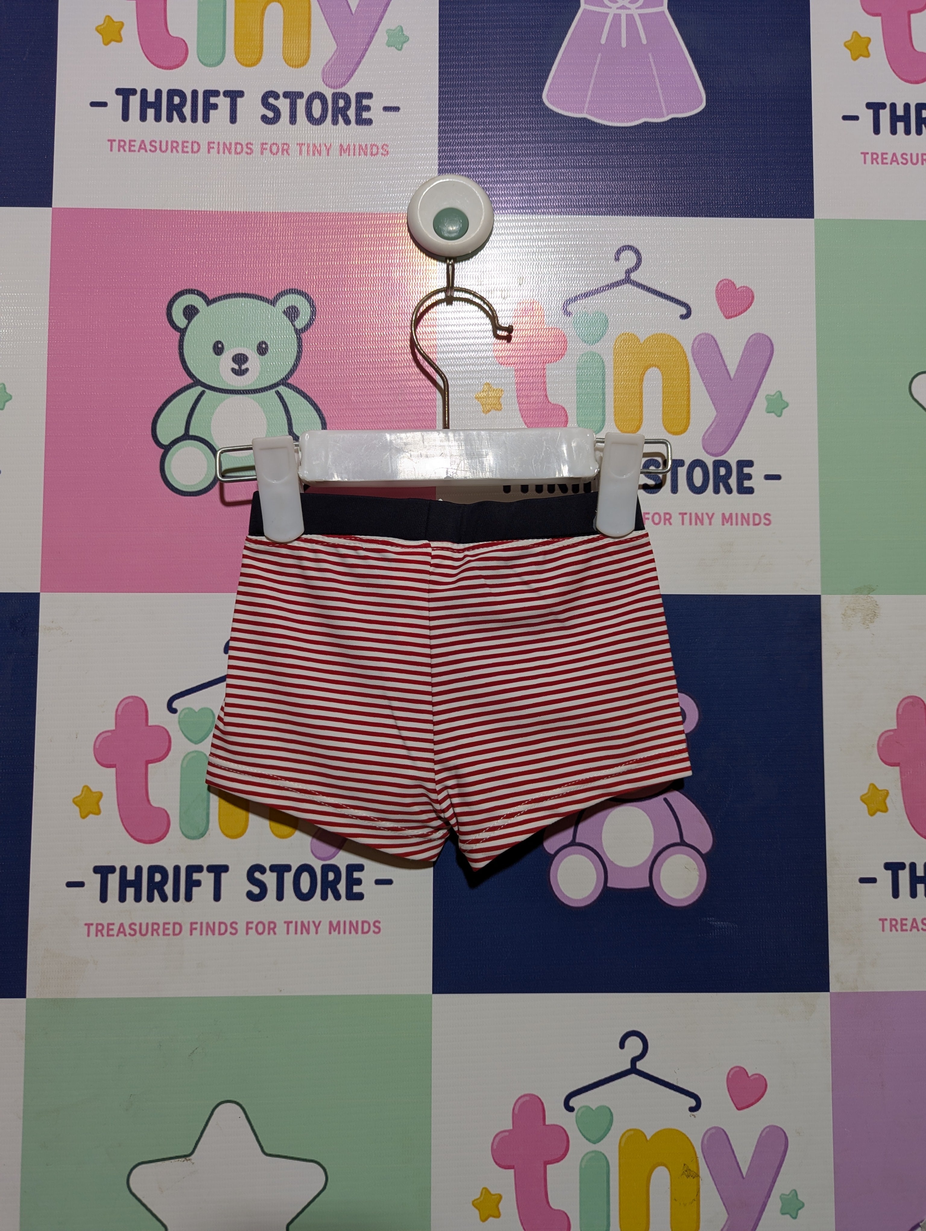 Mayoral Baby Boys Red & White Striped Swim Trunks - Size Estimated Age 12 Months AB2