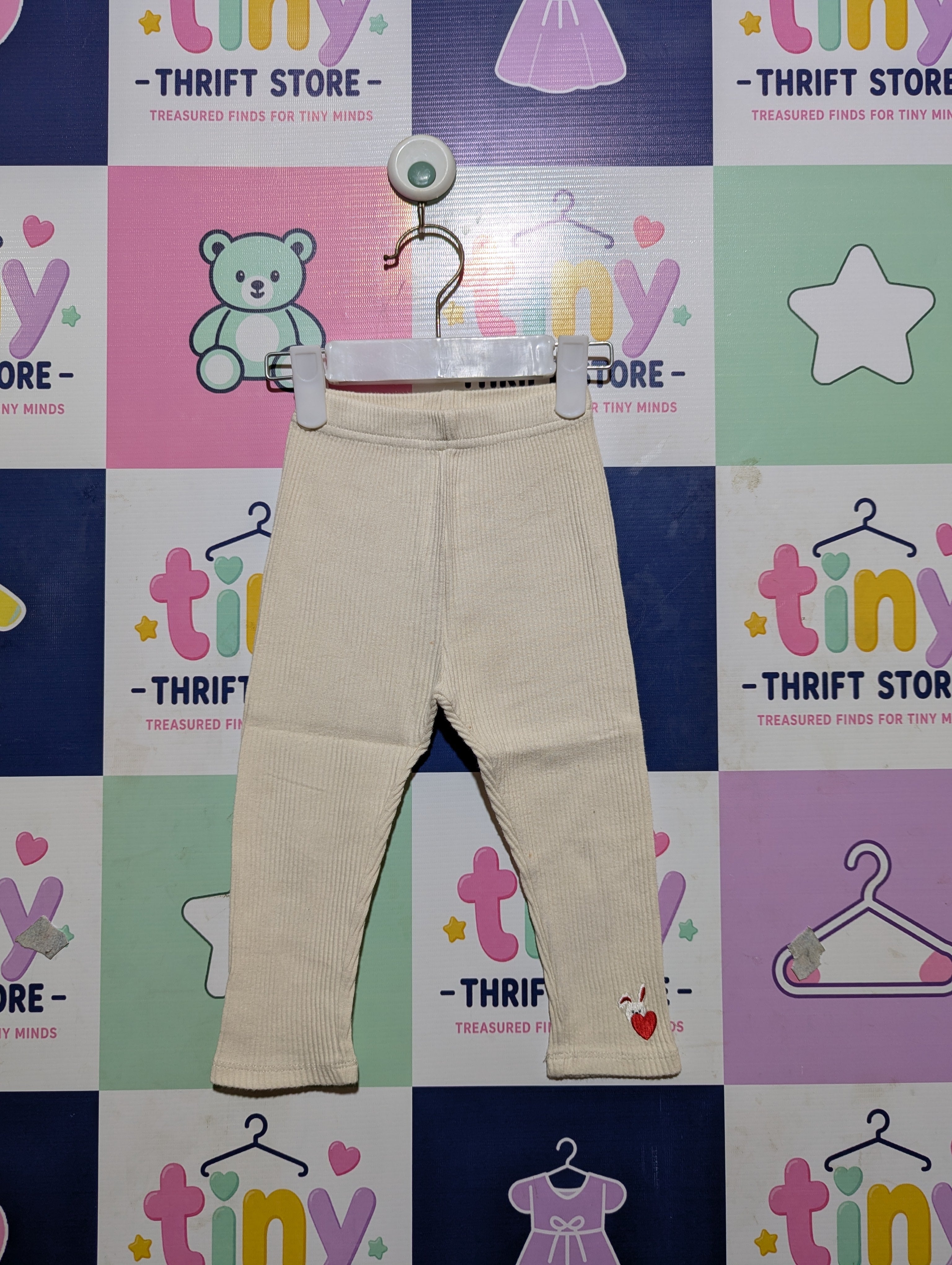Mollimelli Girls Off-White Ribbed Leggings - Size Estimated Age 12 to 18 Months AB2