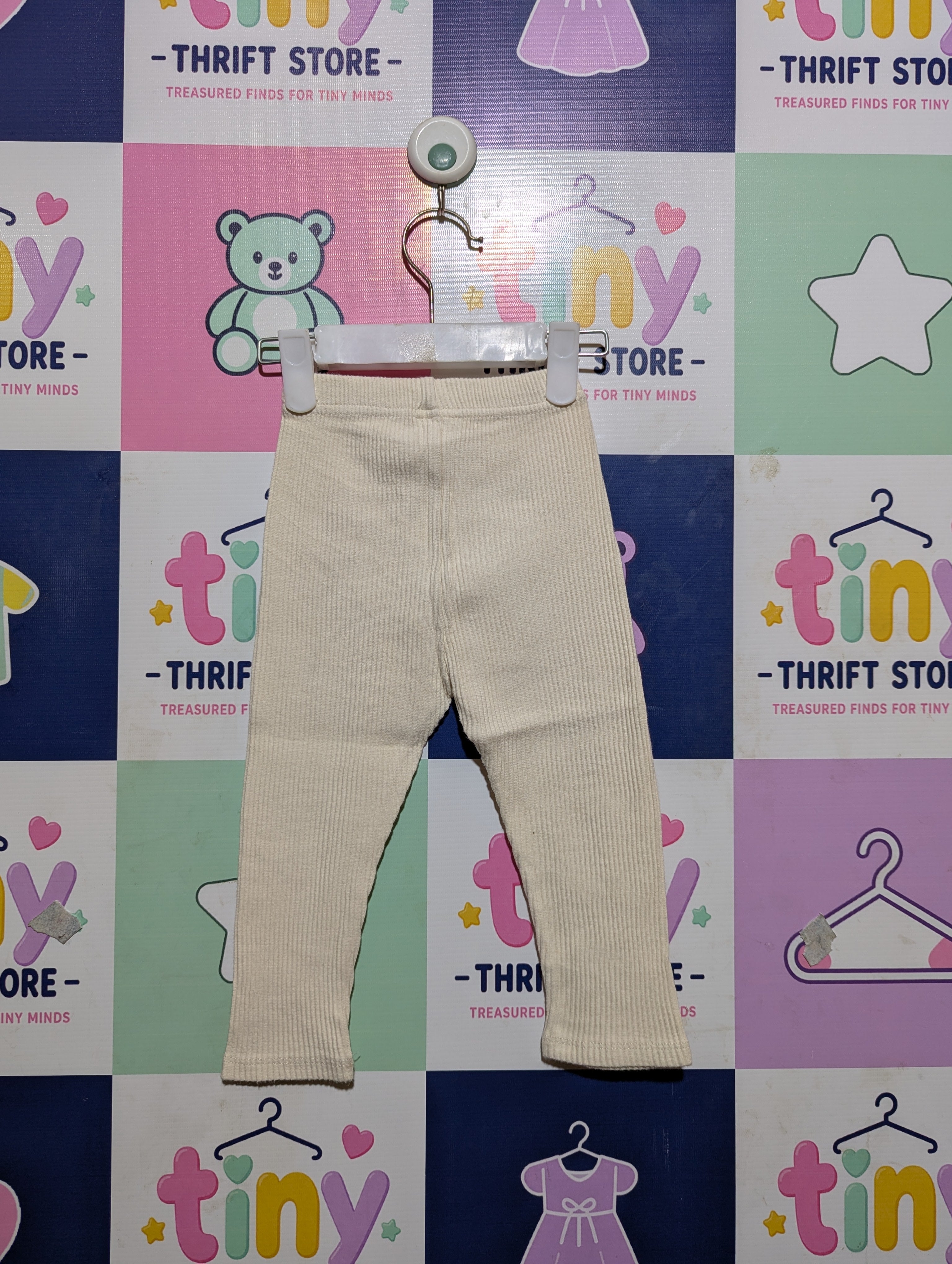 Mollimelli Girls Off-White Ribbed Leggings - Size Estimated Age 12 to 18 Months AB2