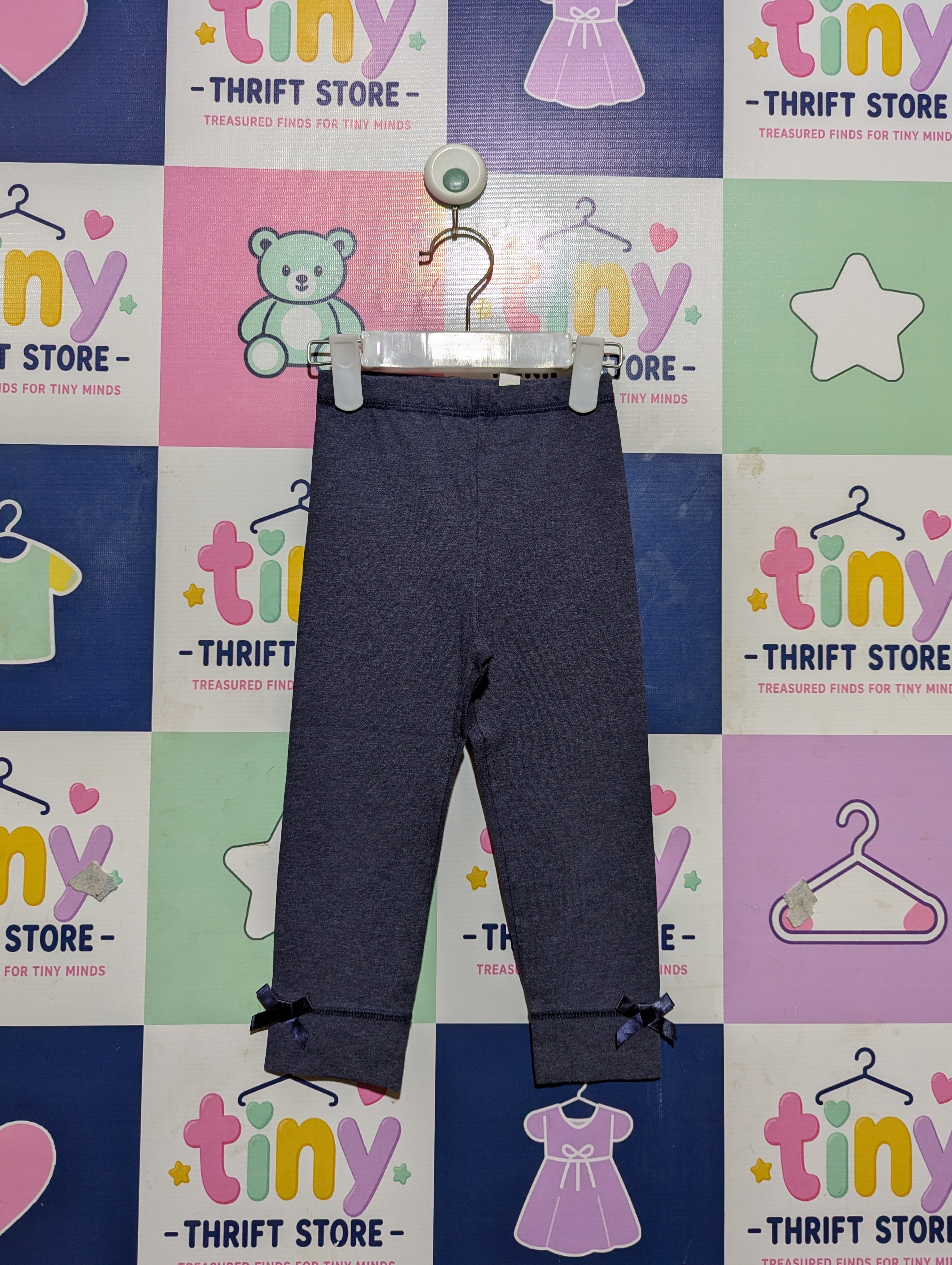 Elfindoll Classic Girls Dark Navy Blue Bow-Accented Leggings - Size Estimated Age 12 to 18 Months AB2