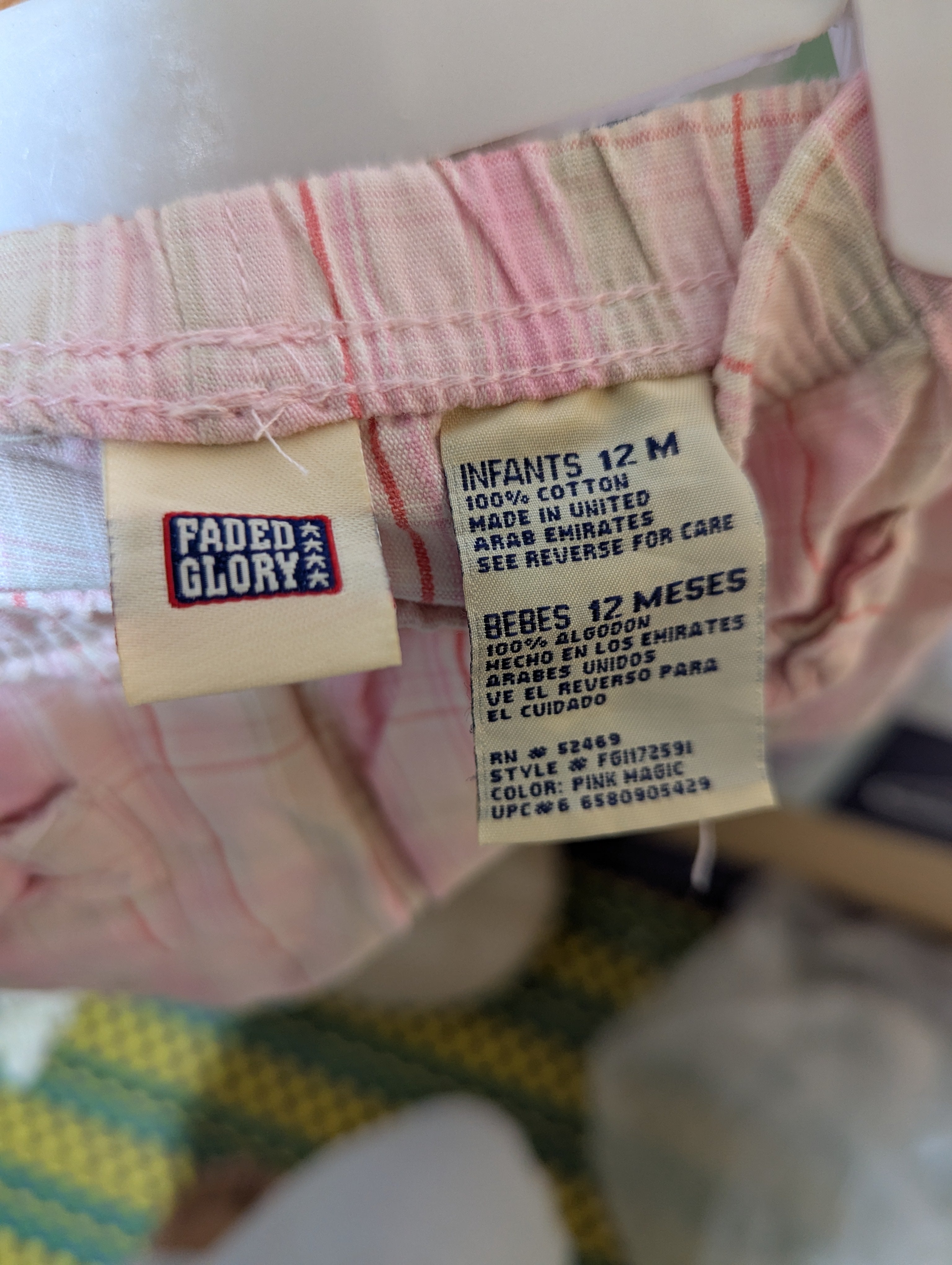 Faded Glory Girls Pink & Green Plaid Bow Shorts - Size Estimated Age 12 Months AB2