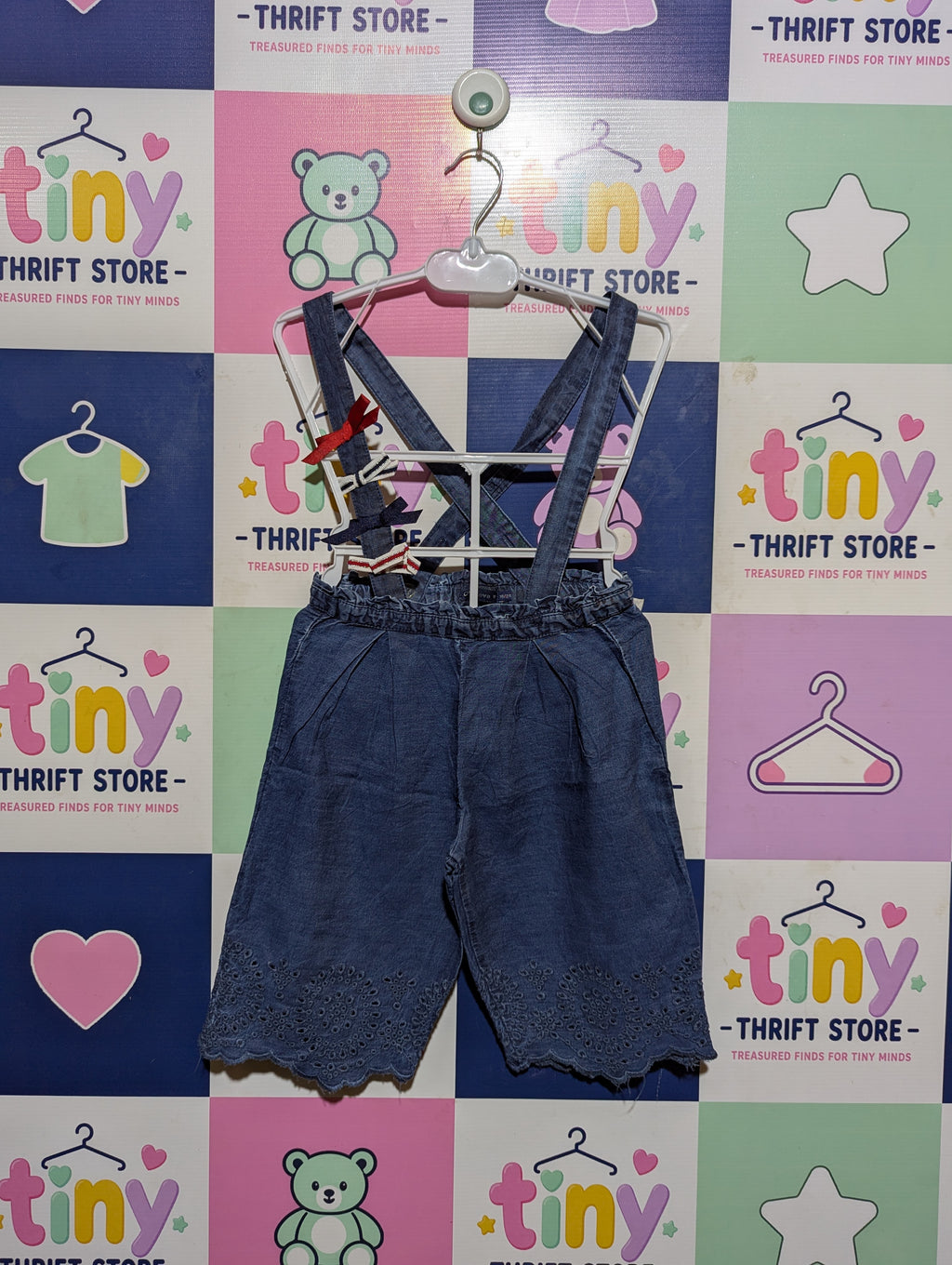 OM Love Girls Blue Denim Embroidered Overalls - Size Estimated Age 18 to 24 Months AB2