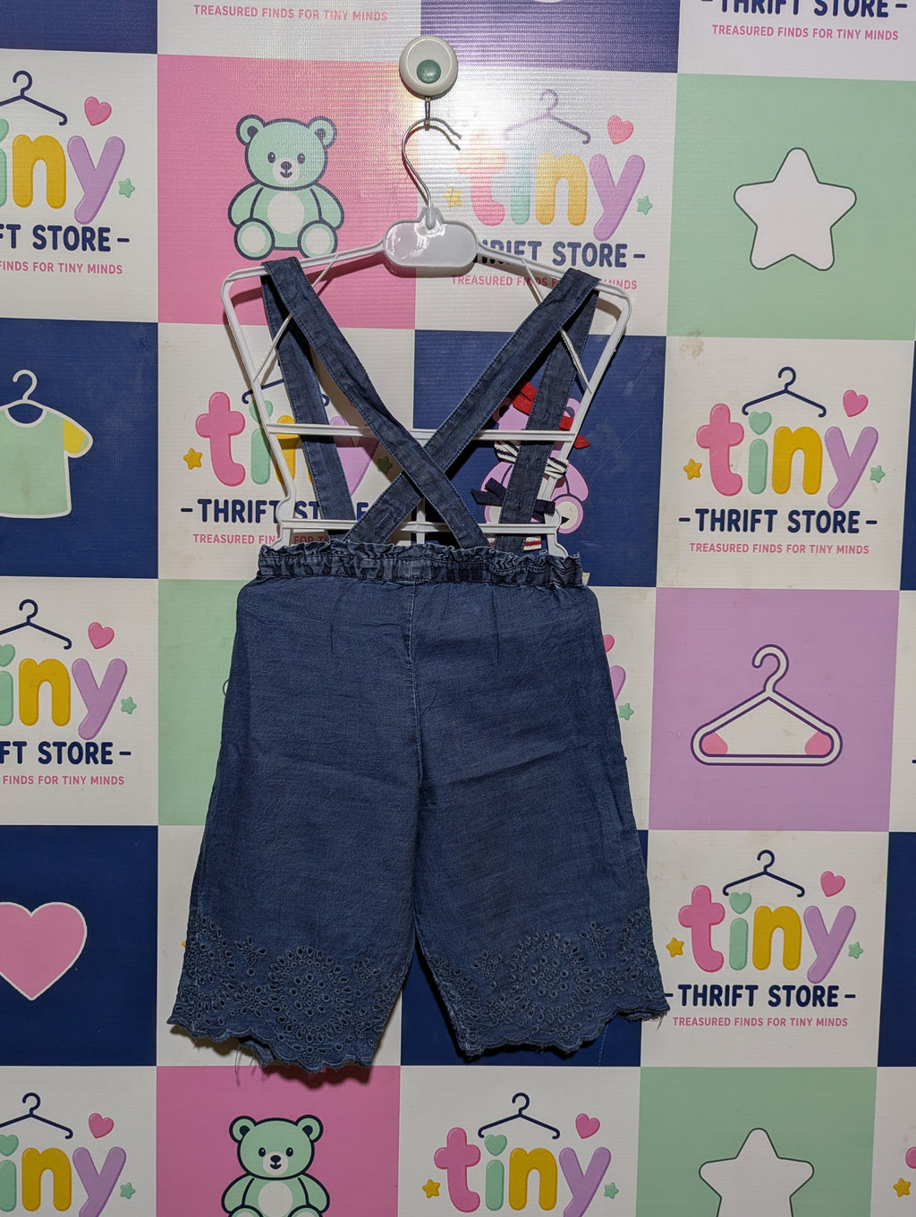 OM Love Girls Blue Denim Embroidered Overalls - Size Estimated Age 18 to 24 Months AB2