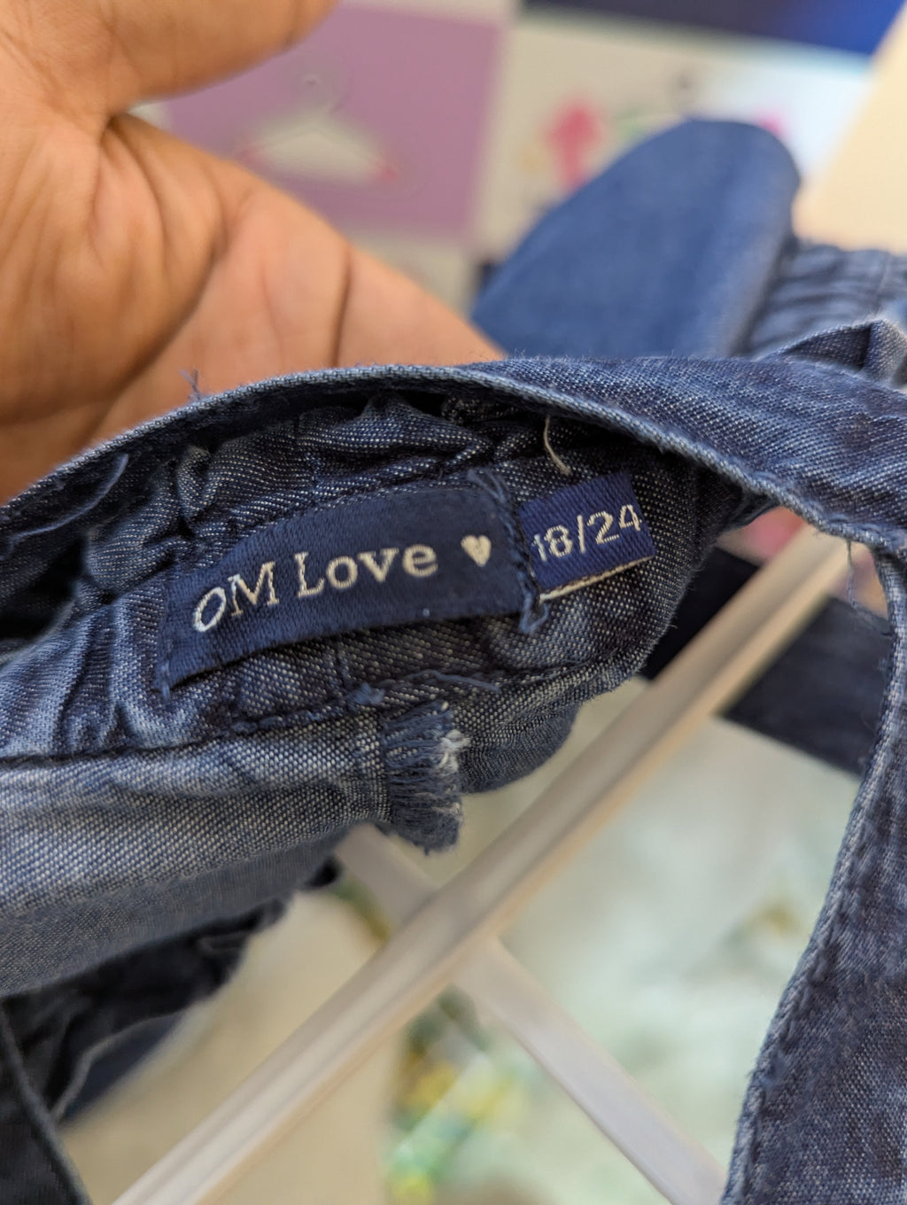 OM Love Girls Blue Denim Embroidered Overalls - Size Estimated Age 18 to 24 Months AB2