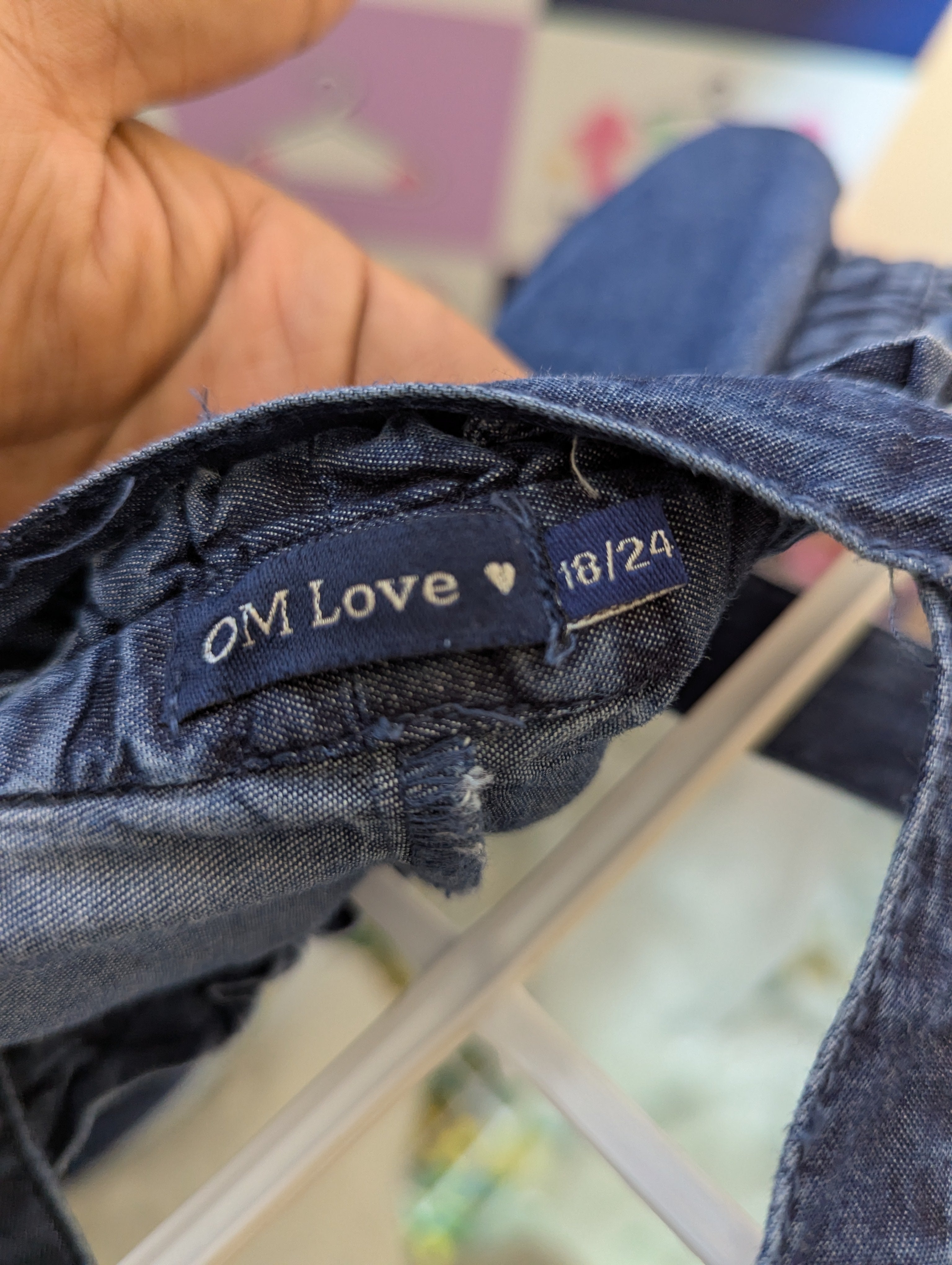 OM Love Girls Blue Denim Embroidered Overalls - Size Estimated Age 18 to 24 Months AB2