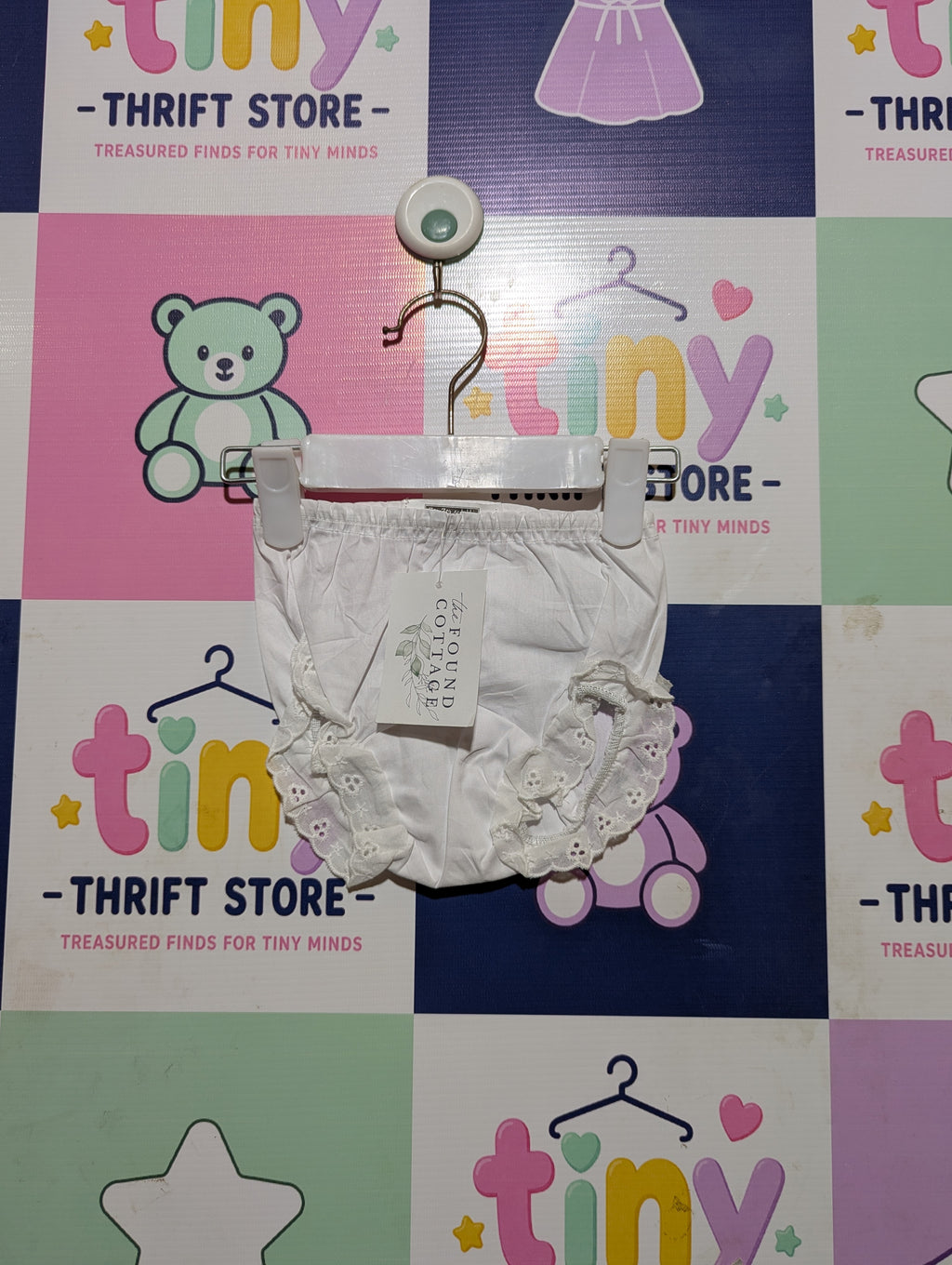 Zsa Zsa & Lolli Girls White Cotton Lace-Trim Diaper Cover - Size Estimated Age 9 to 12 Months AB2