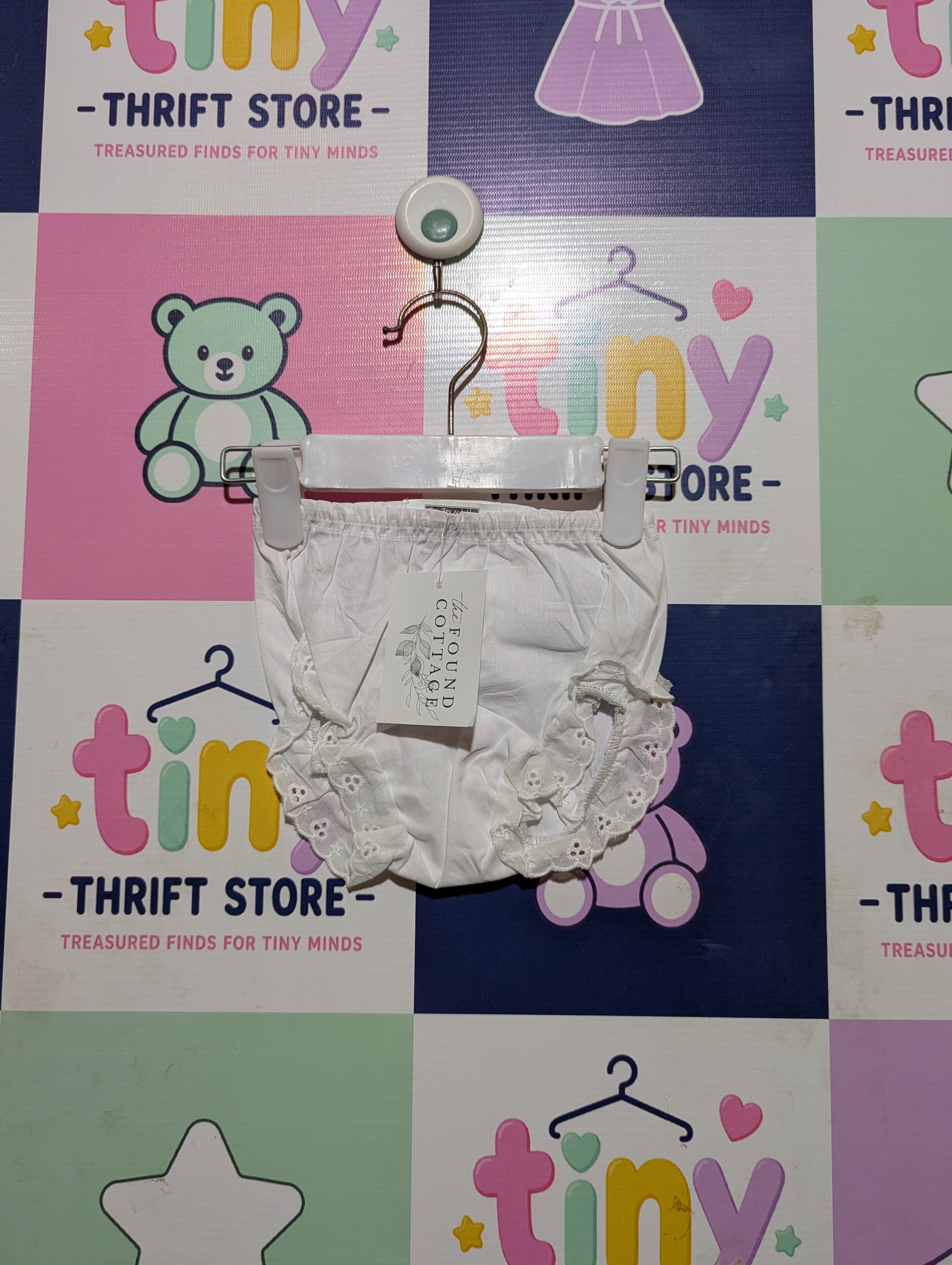 Zsa Zsa & Lolli Girls White Cotton Lace-Trim Diaper Cover - Size Estimated Age 9 to 12 Months AB2