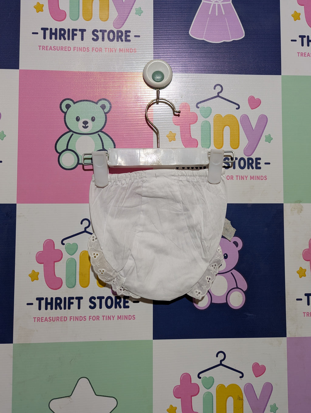 Zsa Zsa & Lolli Girls White Cotton Lace-Trim Diaper Cover - Size Estimated Age 9 to 12 Months AB2