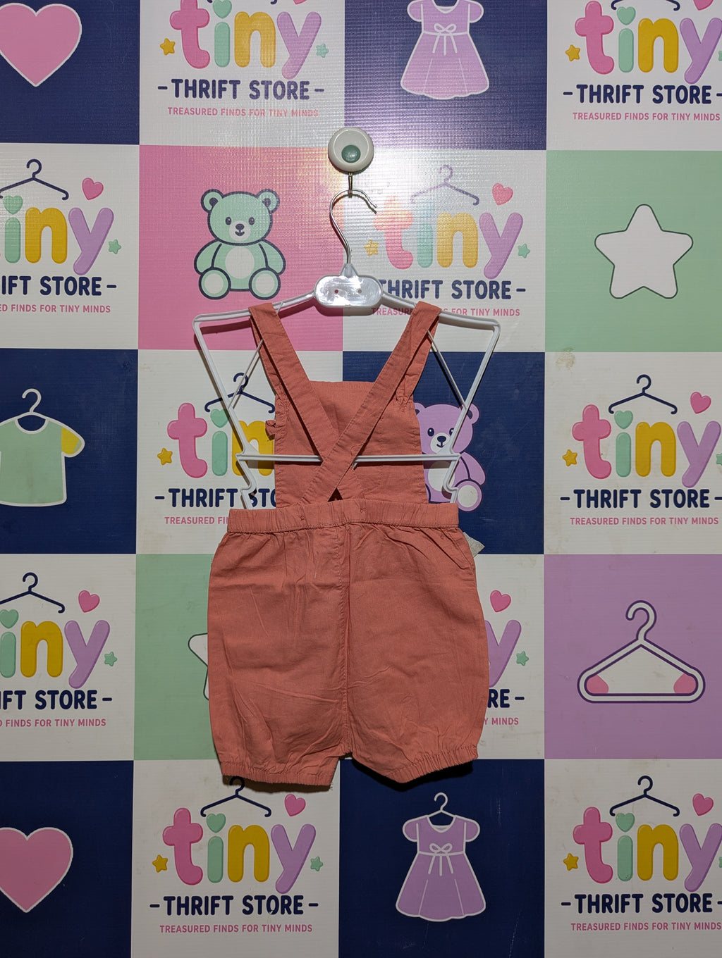 So Cute Girls Coral Pink Embroidered Pocket Overalls - Size Estimated Age 12 to 18 Months AB2